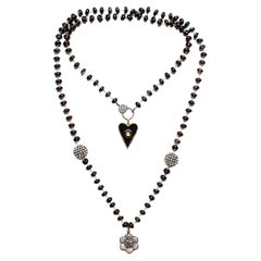 Clarissa Bronfman Black Agate Opal Diamond Rosary & Polki Emerald Flower Heart