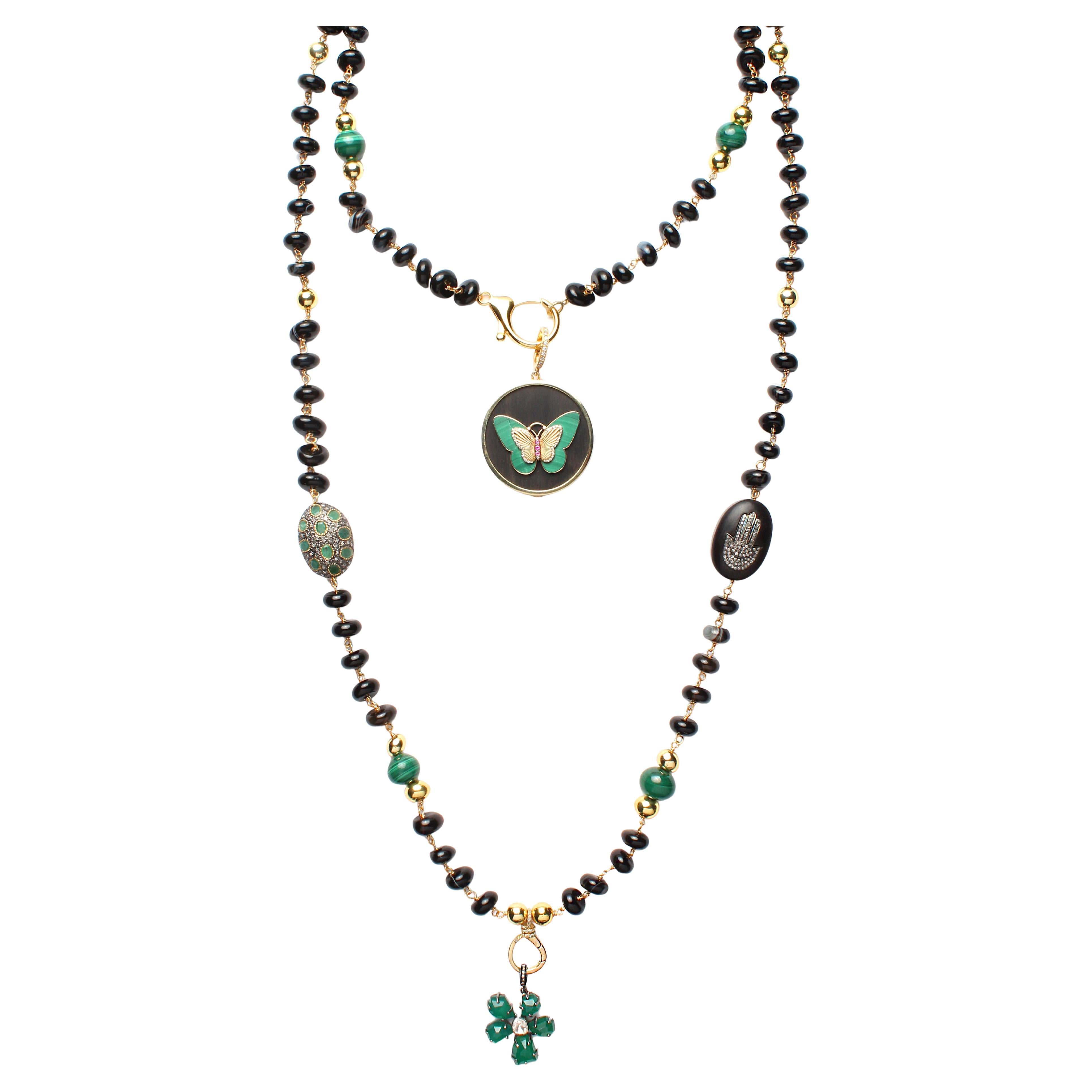 CLARISSA BRONFMAN Black Malachite Emerald Diamond "Carmen" Necklace & Ebony