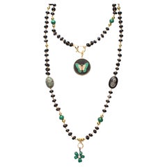 CLARISSA BRONFMAN Black Malachite Emerald Diamond "Carmen" Necklace & Ebony