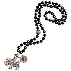 Clarissa Bronfman Black Onyx, Rosecut Diamond, Ruby, Silver, Emerald Necklace