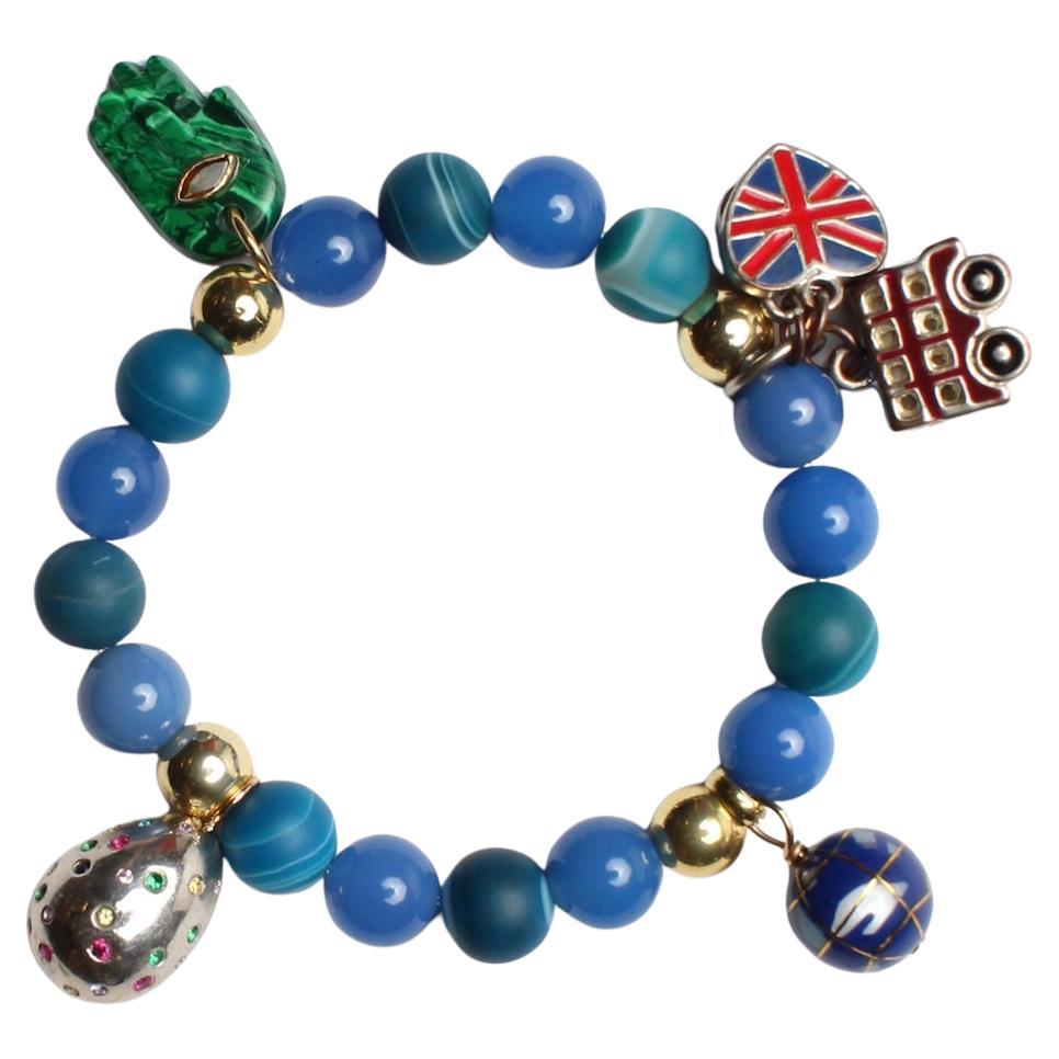 CLARISSA BRONFMAN Blue Agate Chalcedony Sapphire Malachite Lapis Beaded Bracelet For Sale