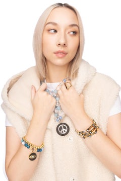 CLARISSA BRONFMAN Blauer Achat Ebenholz Böses Auge & 2 Hämatit 14k Gold-Armband-Set