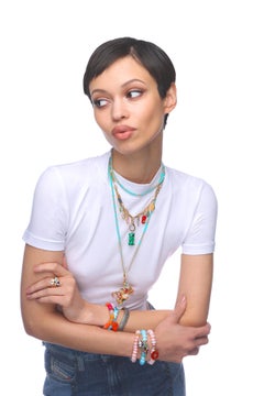 CLARISSA BRONFMAN Blau Achat Polki Diamant Blume auf Blau Silber Alonso Halskette