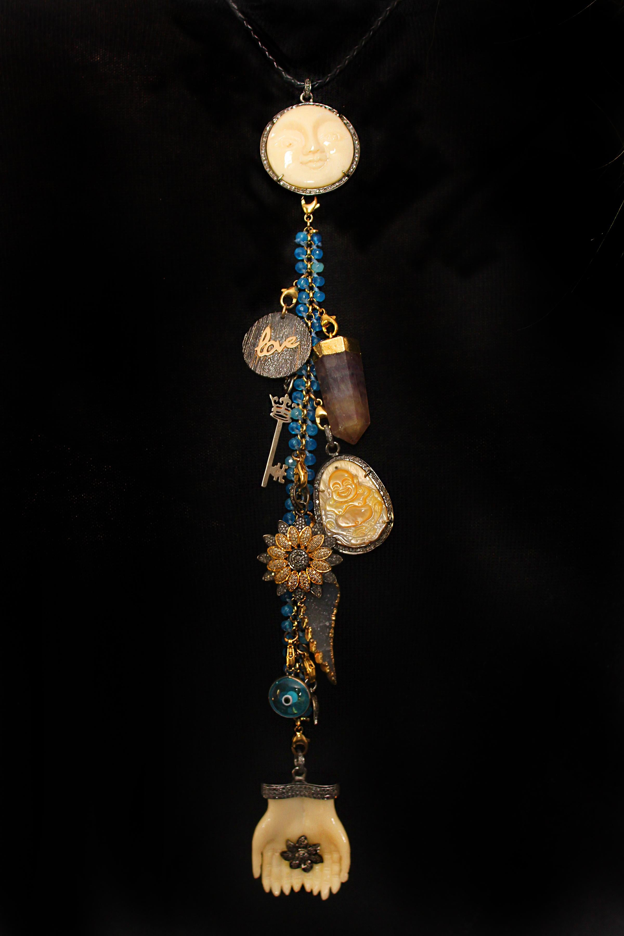 Clarissa Bronfman Bone, Diamond, 'Luna Muna' Symbol Tree Necklace In New Condition In New York, NY