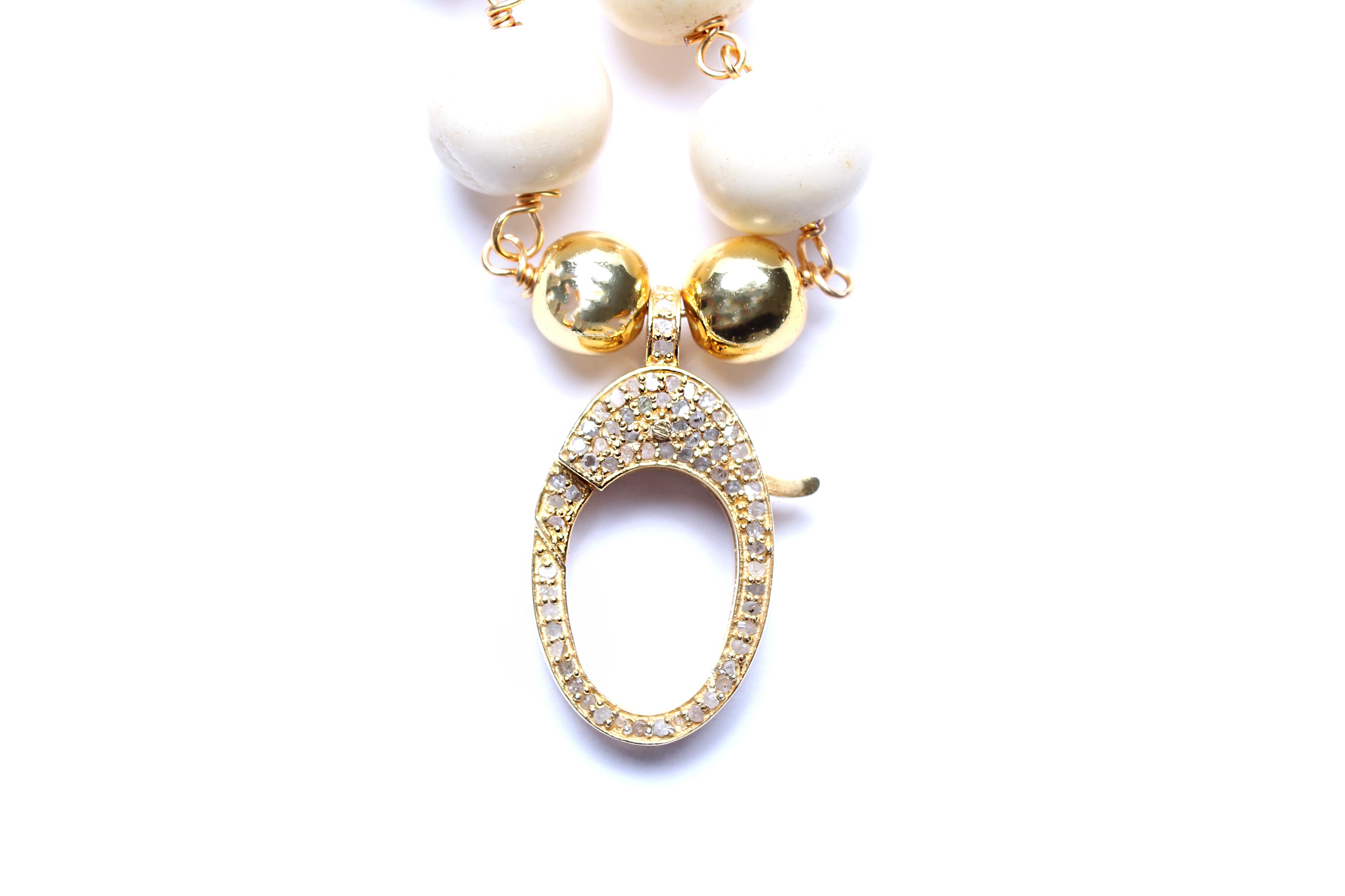 CLARISSA BRONFMAN Bone Diamond Ruby Gold Rosary & Sapphire Polki Flower Pendant For Sale 4