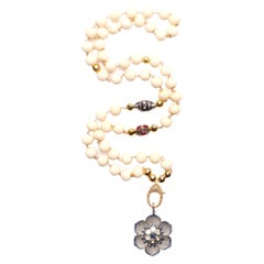 CLARISSA BRONFMAN Bone Diamond Ruby Gold Rosary & Sapphire Polki Flower Pendant