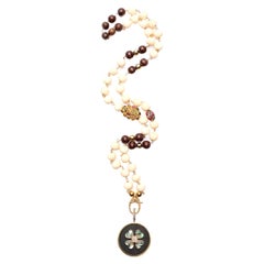CLARISSA BRONFMAN Bone Diamond Ruby Tourmaline Pearl Gold Ebony Pendant Rosary