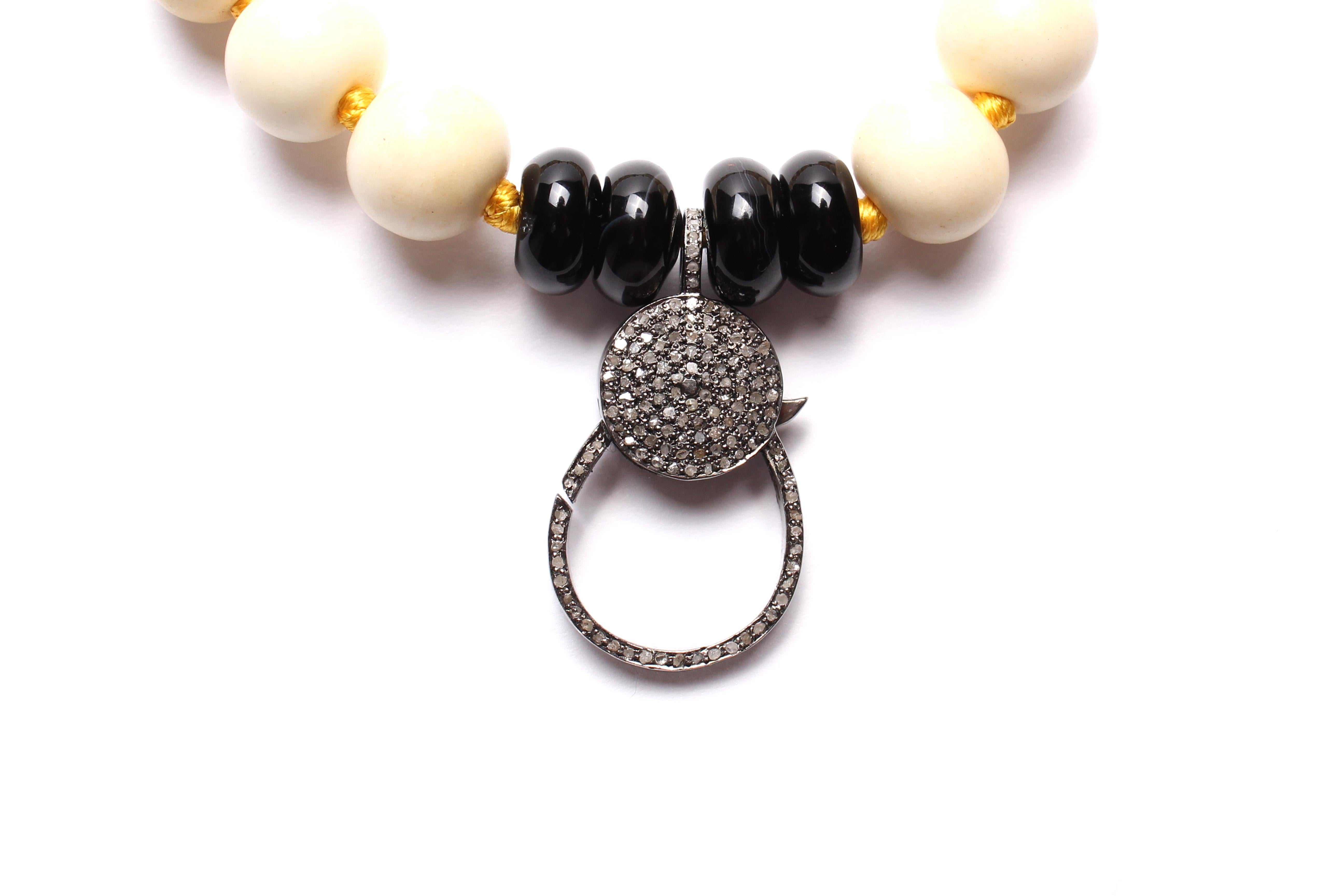 Women's or Men's Clarissa Bronfman Bone Opal Tourmaline Beaded Necklace & Diamond Wing Pendant For Sale