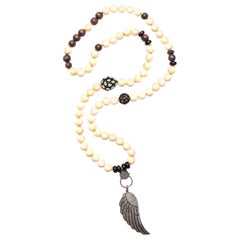 Clarissa Bronfman Bone Opal Tourmaline Beaded Necklace & Diamond Wing Pendant