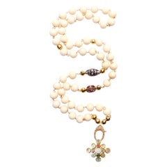 CLARISSA BRONFMAN Bone Ruby Polki Diamond Rosary & Opal Quartz Capri Pendant