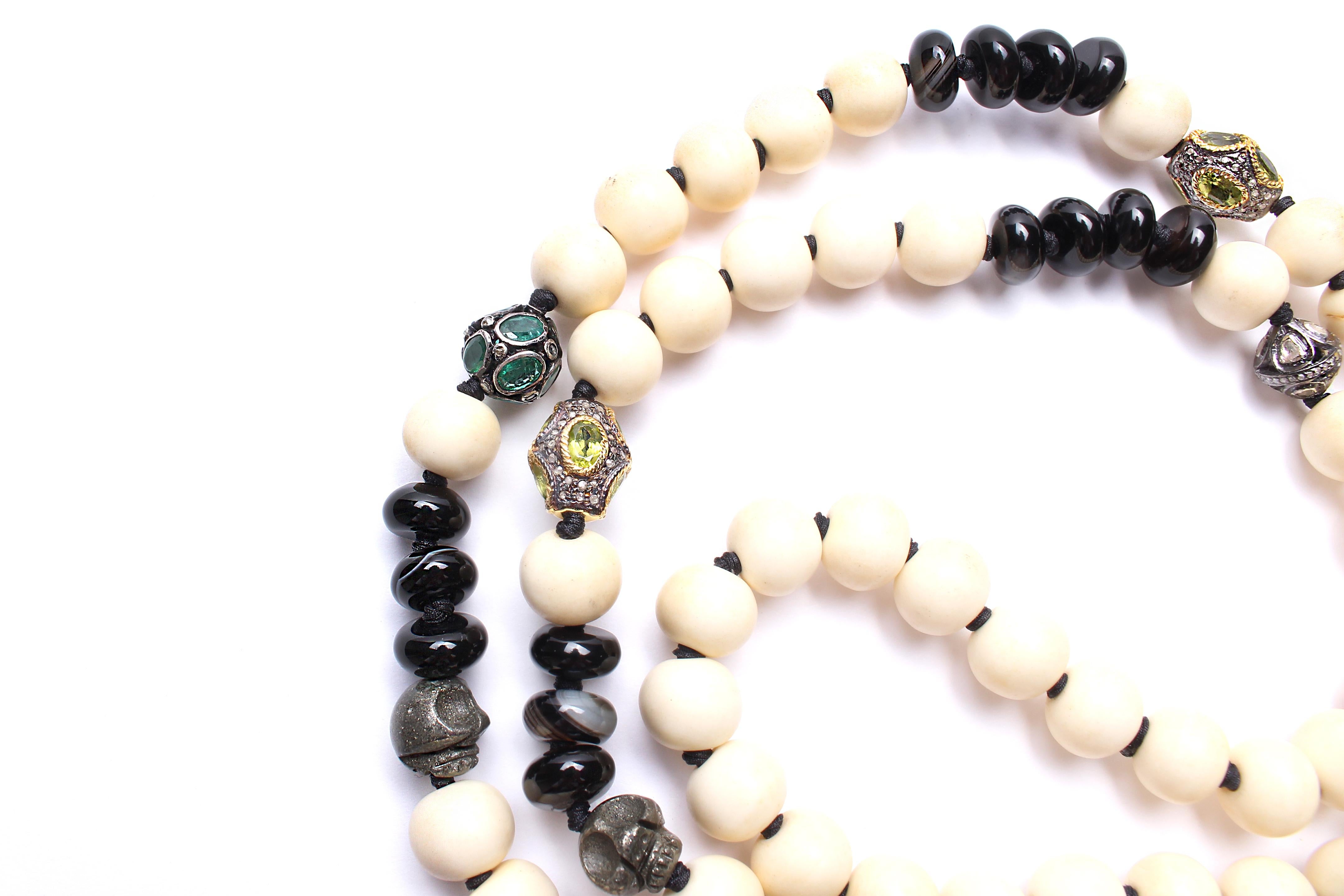 CLARISSA BRONFMAN Bone Wood Diamond Peridot Necklace & Malachite Ebony Pendant In New Condition For Sale In New York, NY