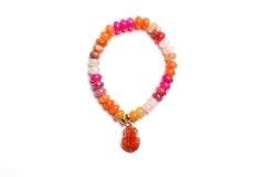 CLARISSA BRONFMAN brightpink orangefarbenes pfirsichfarbenes Quarz 14k Gold Charm Perlenarmband