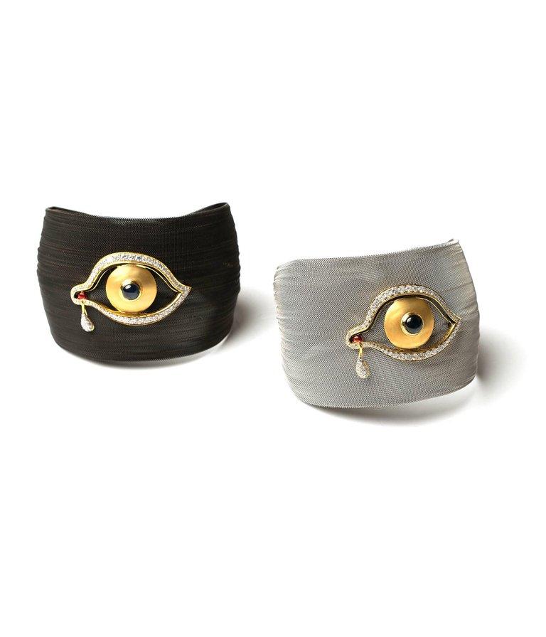 Clarissa Bronfman Bronze Diamond and Sapphire 'Dali Eye Mesh Bracelet'  1