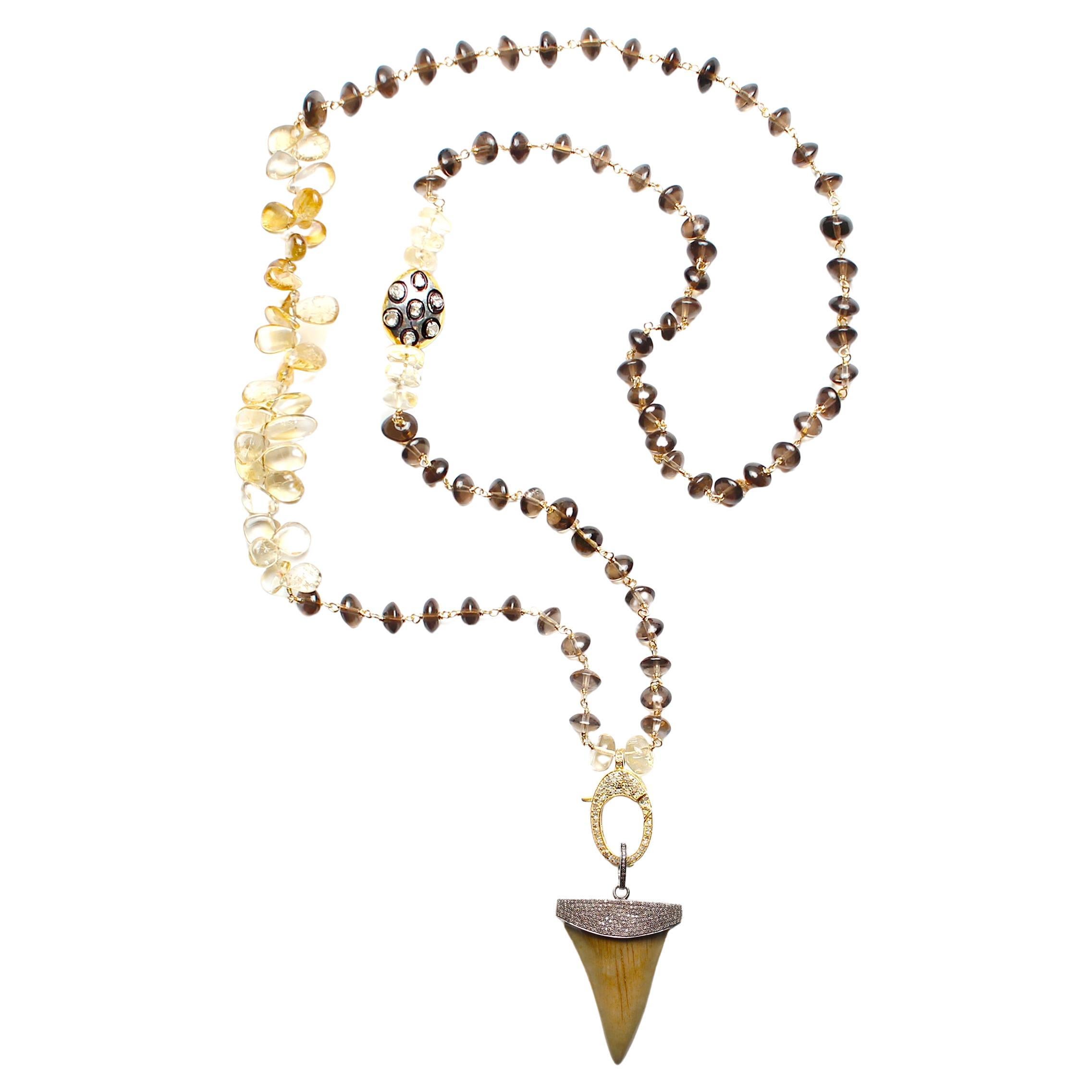 CLARISSA BRONFMAN Brown Quartz Diamond Necklace & Wood Diamond Horn Pendant