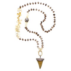 CLARISSA BRONFMAN Braune Quarz-Diamant-Halskette & Holz-Diamant-Horn-Anhänger