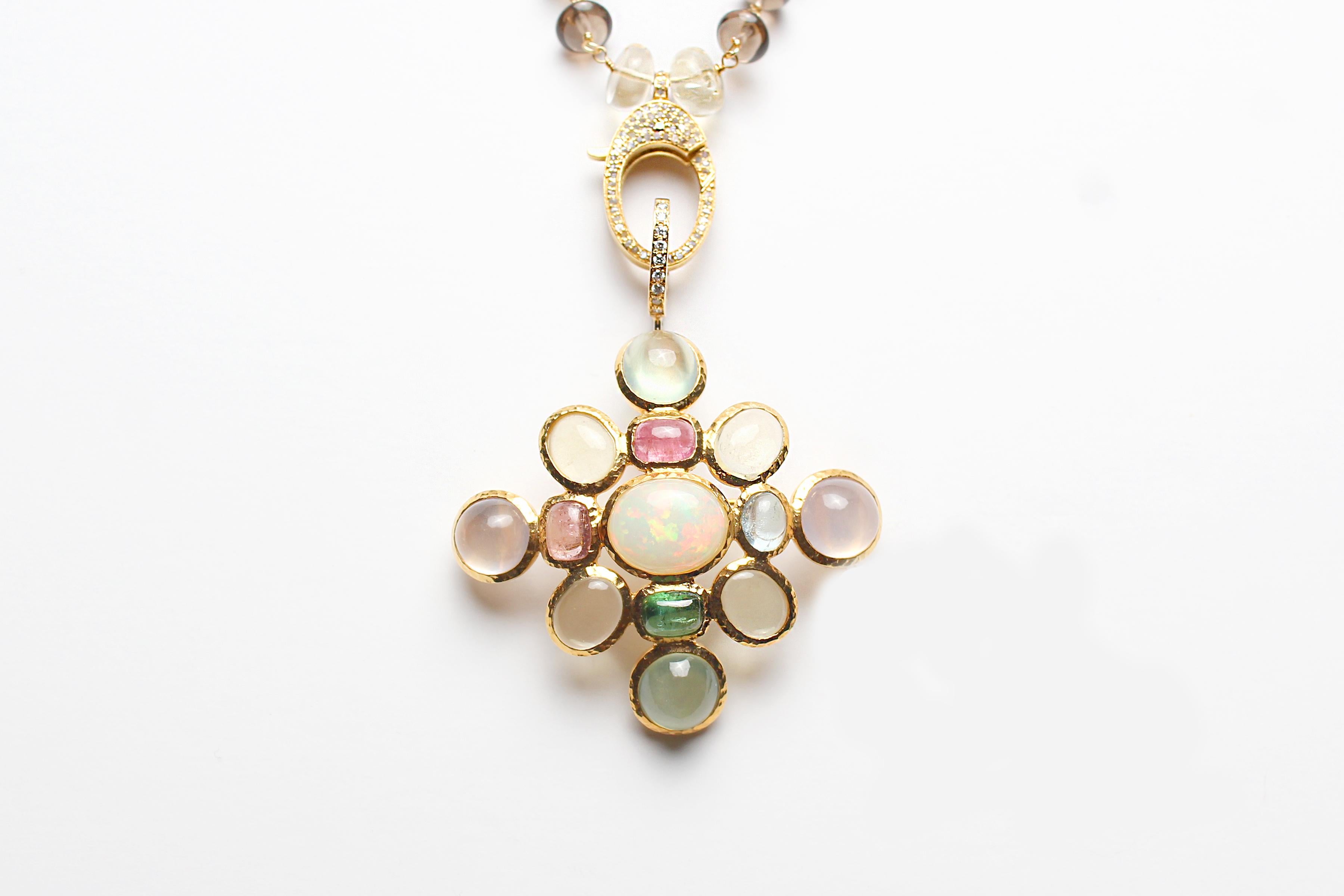 CLARISSA BRONFMAN Brown Quartz Gold Polki Diamond Rosary & Capri Opal Pendant For Sale 6