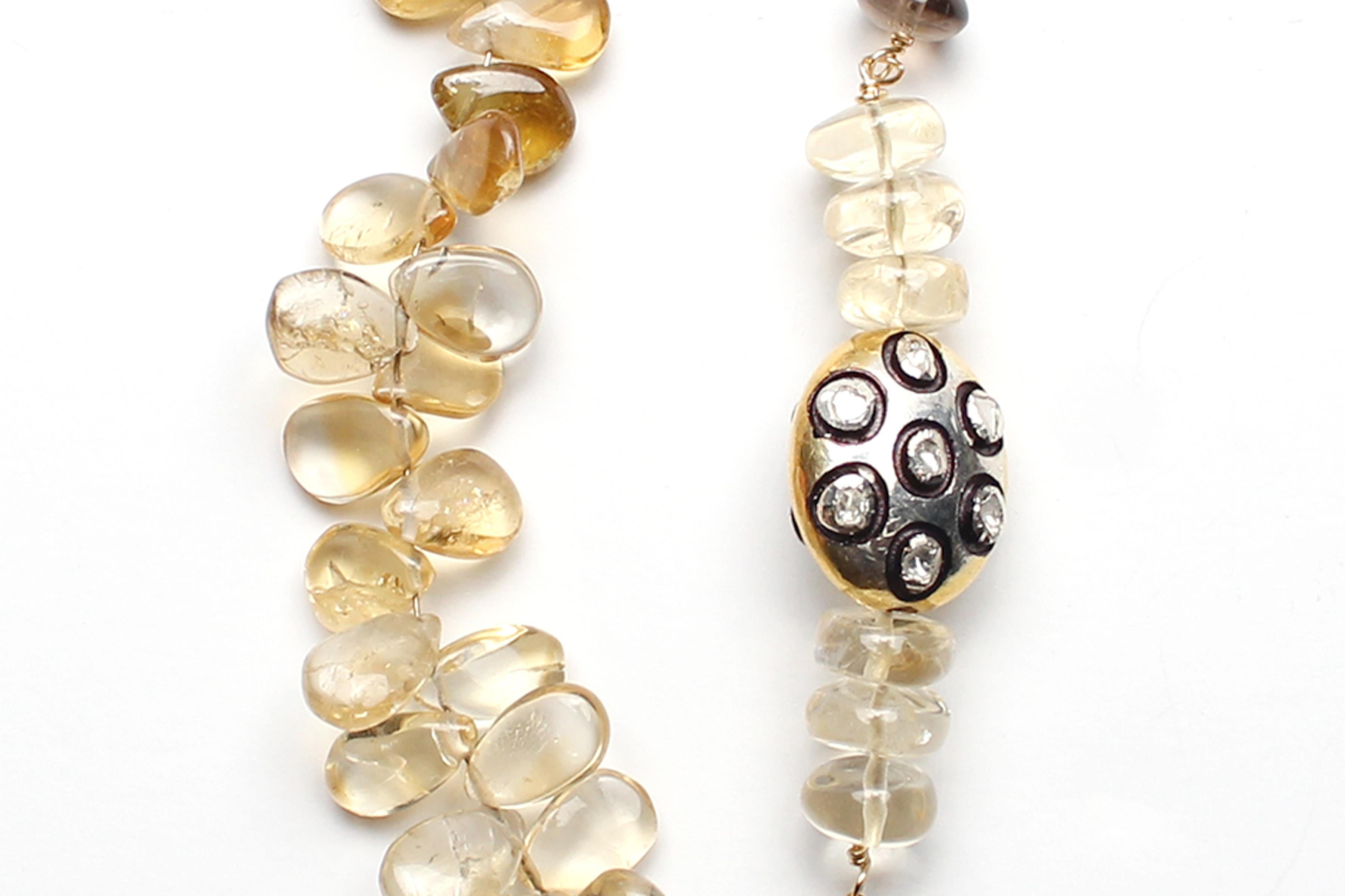 CLARISSA BRONFMAN Brown Quartz Gold Polki Diamond Rosary & Capri Opal Pendant In New Condition For Sale In New York, NY