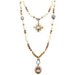 CLARISSA BRONFMAN Carmen Tiger's Eye Rosary & Capri Pendant & Amatrine Pendant