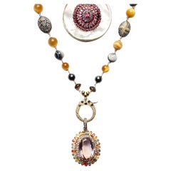 CLARISSA BRONFMAN Citrine Diamond Quartz Carmen Rosary MotherOfPearl Amber Set