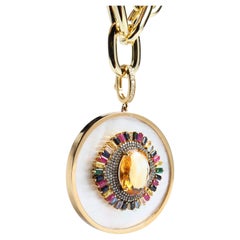 CLARISSA BRONFMAN Citrine Sapphire Diamond Gold MotherofPearl Pendant 
Chain