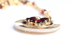 Clarissa Bronfman Garnet Clover Diamond 14k SolidGold Medallion Pendant Necklace