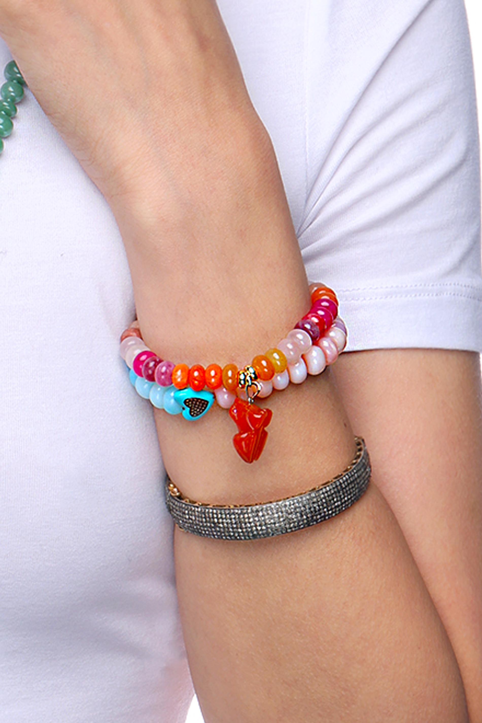 da uomo o donna CLARISSA BRONFMAN Cotton Candy Quartz Beaded Bracelet Collection Lot Of 4 in vendita
