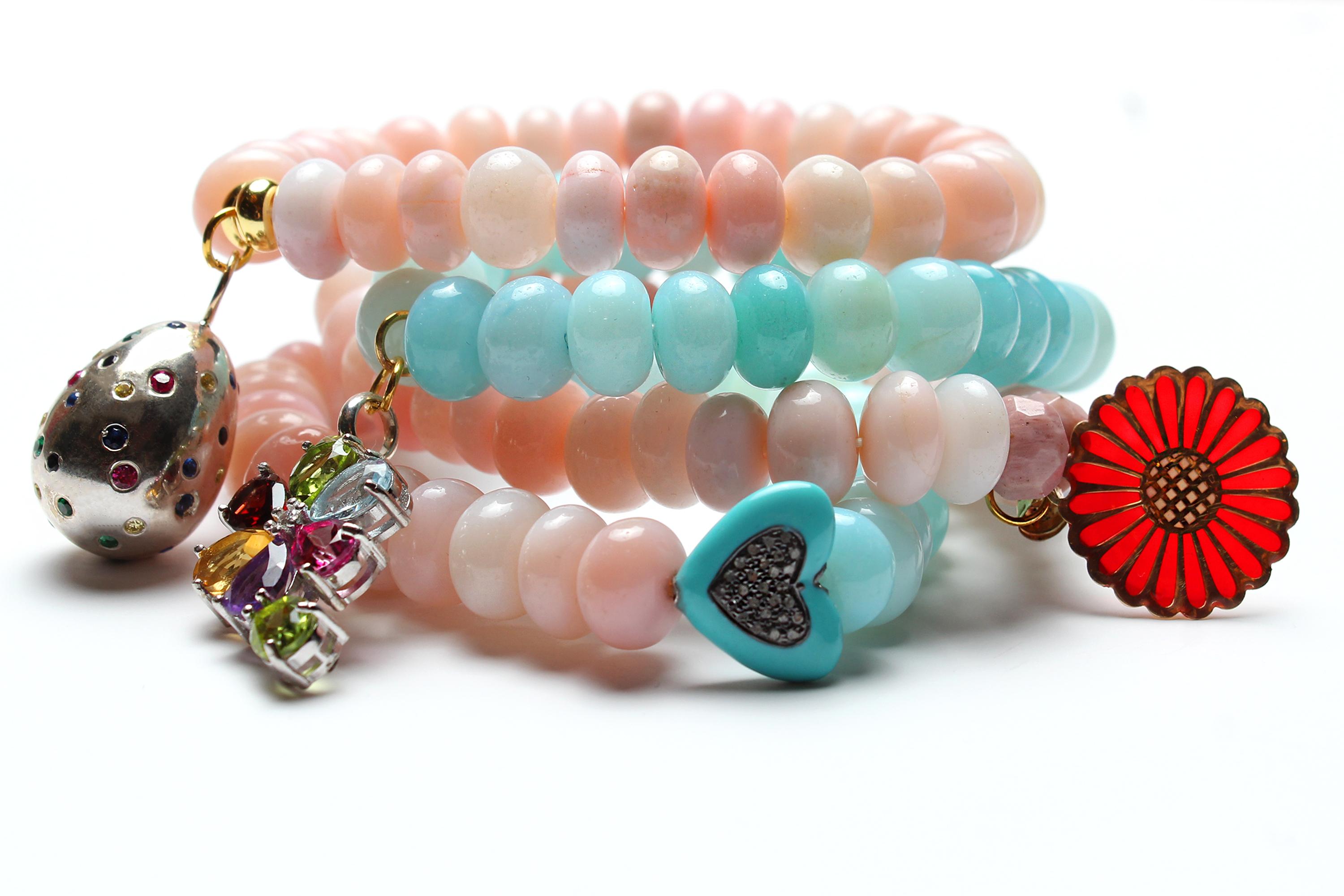 CLARISSA BRONFMAN Cotton Candy Quartz Beaded Bracelet Collection Lot Of 4 in vendita 1