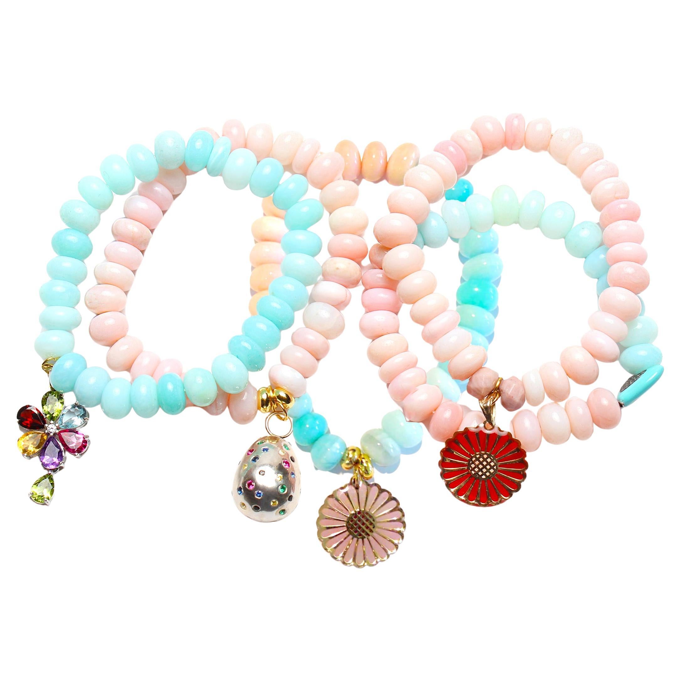 CLARISSA BRONFMAN Cotton Candy Quartz Beaded Bracelet Collection Lot Of 4 in vendita