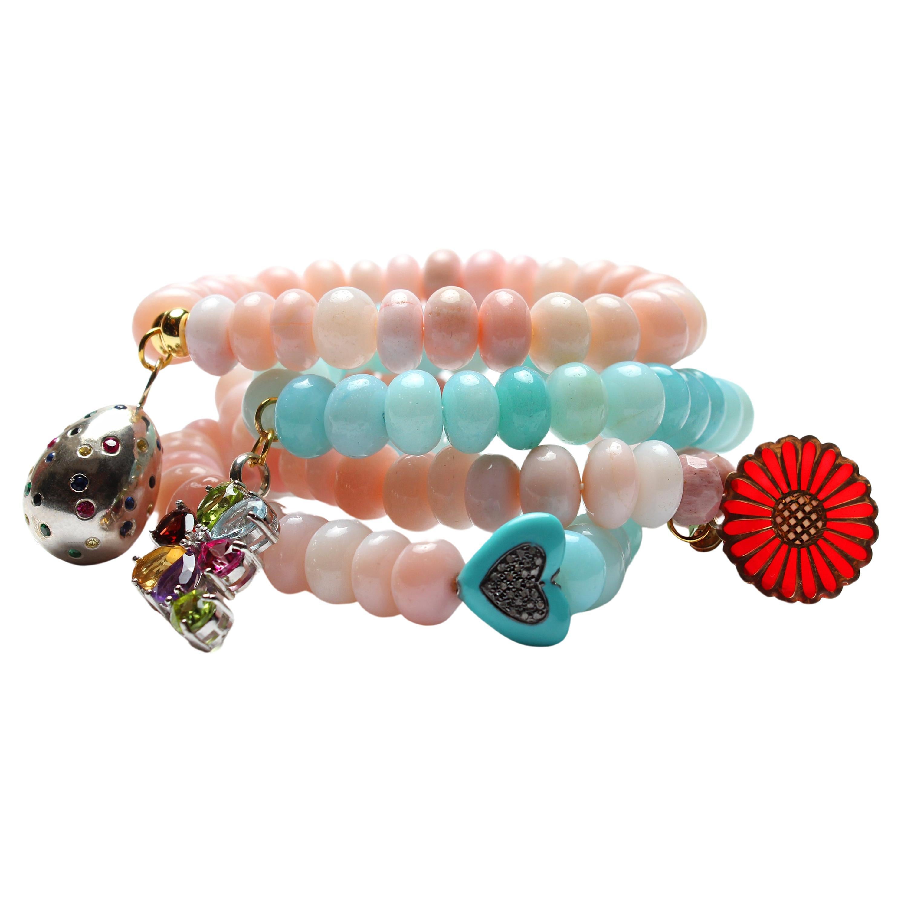 CLARISSA BRONFMAN Cotton Candy Quartz Beaded Bracelet Collection Lot Of 4