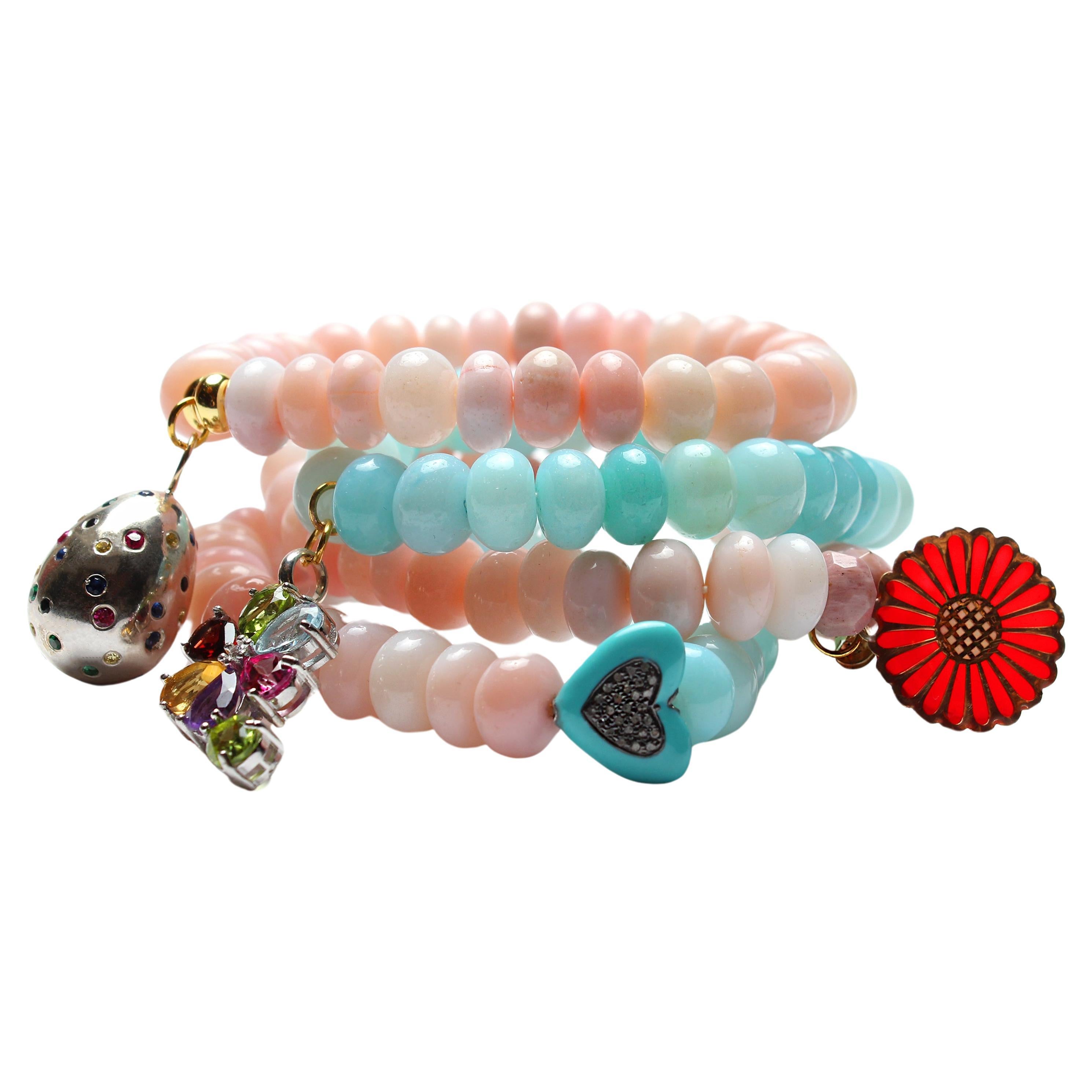 Collection de 5 bracelets Clarissa Brownman en perles de coton, quartz bonbons en vente