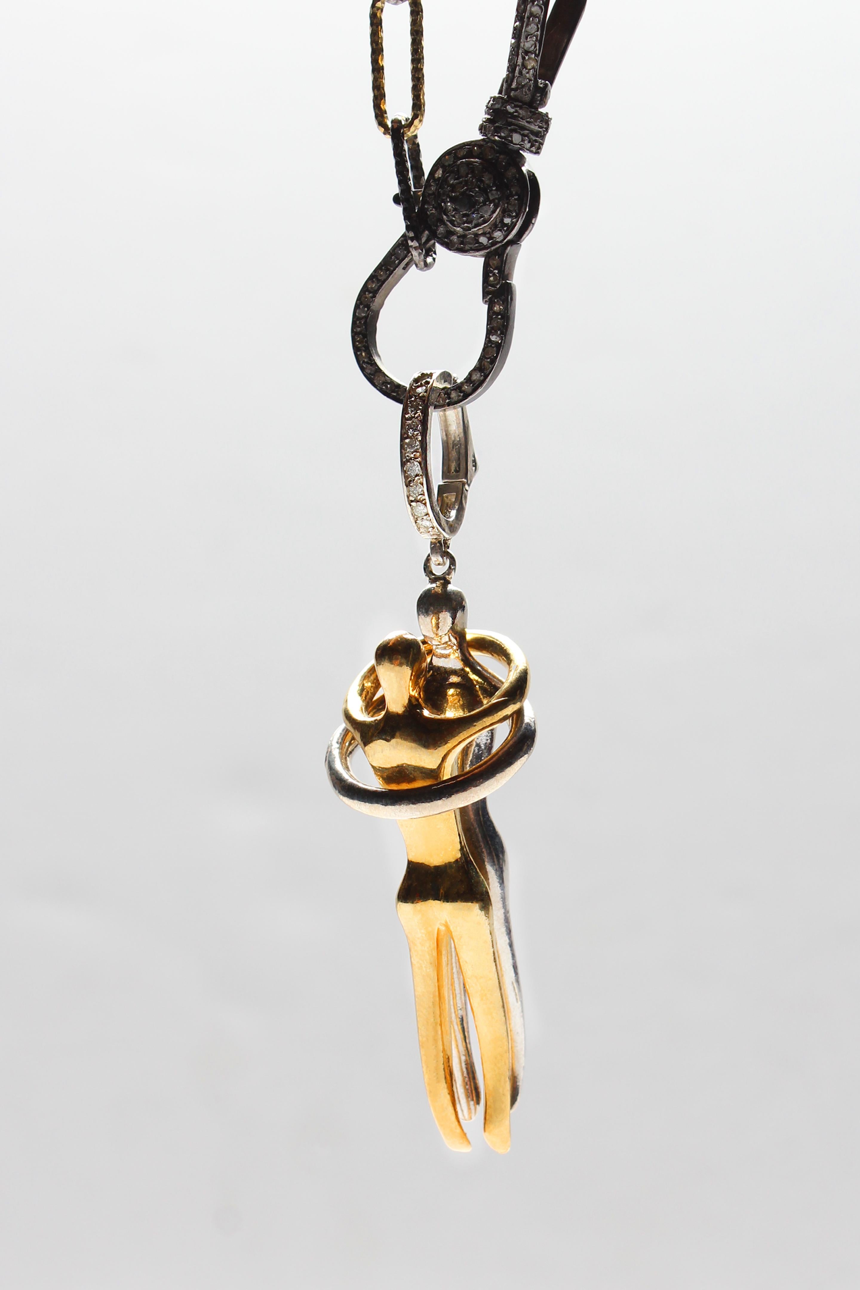 CLARISSA BRONFMAN Couple's Embrace Pendant & Gold Rhodium Diamond Chain Necklace For Sale 5