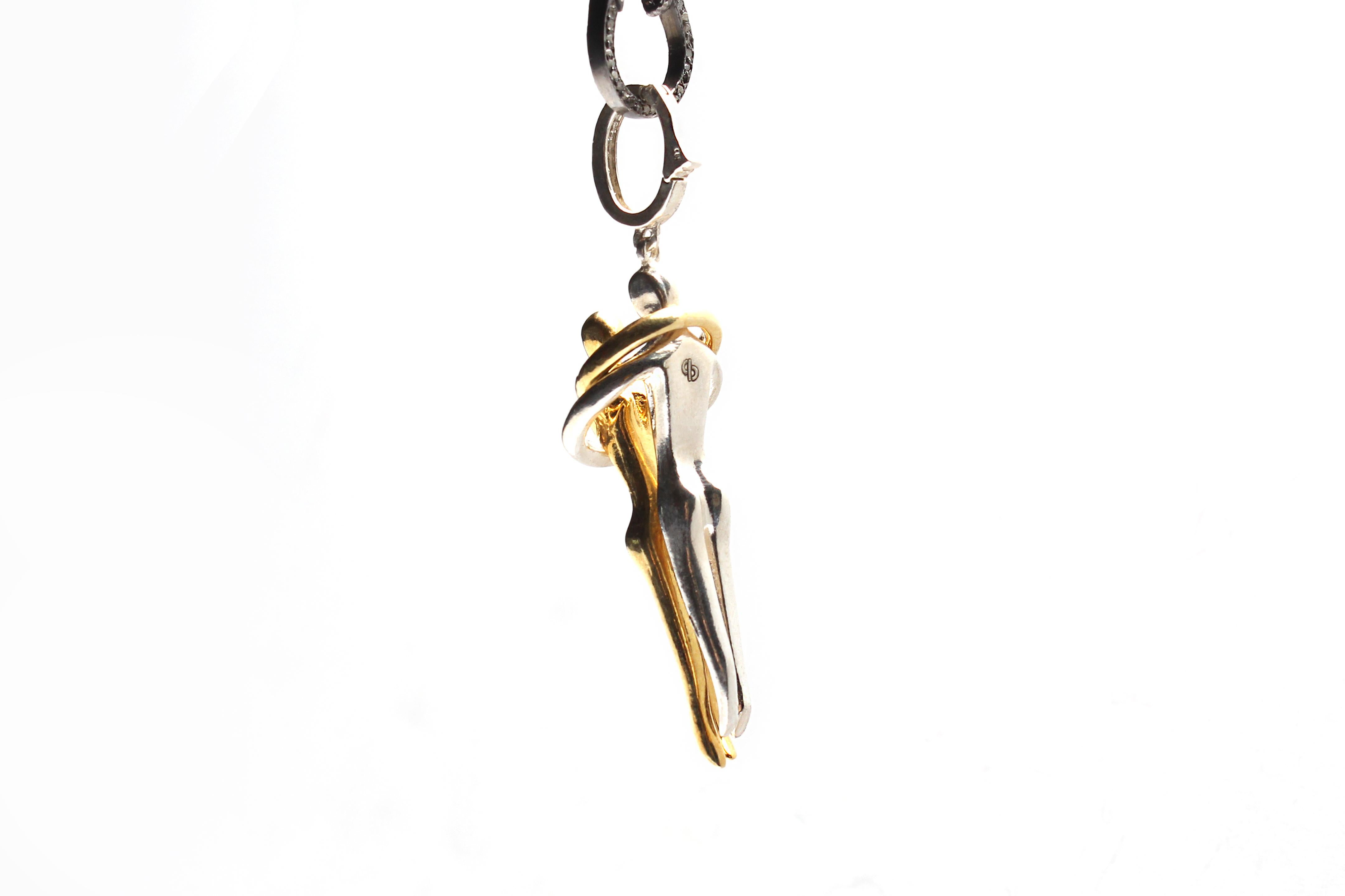 CLARISSA BRONFMAN Couple's Embrace Pendant & Gold Rhodium Diamond Chain Necklace For Sale 6