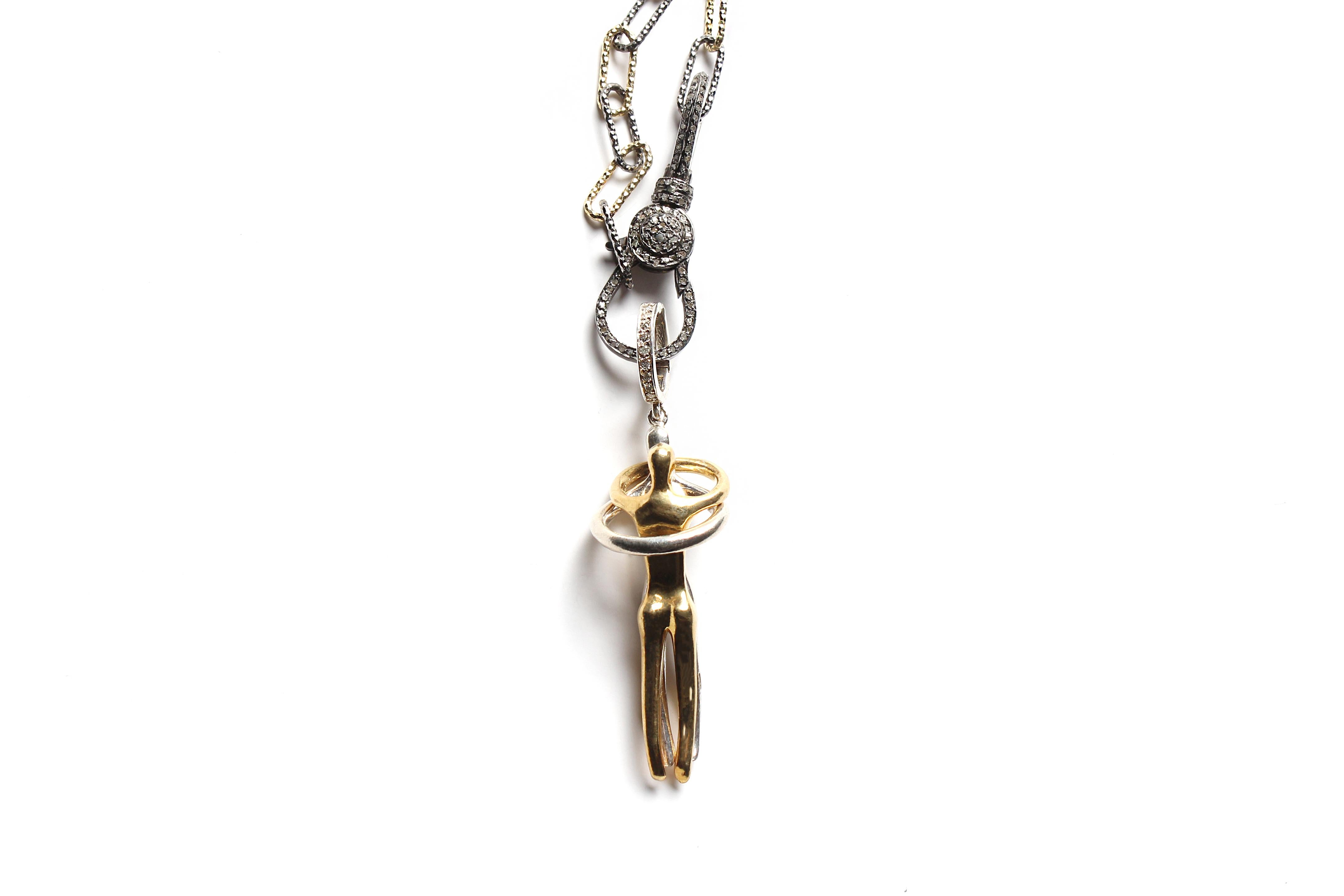 CLARISSA BRONFMAN Couple's Embrace Pendant & Gold Rhodium Diamond Chain Necklace For Sale 7