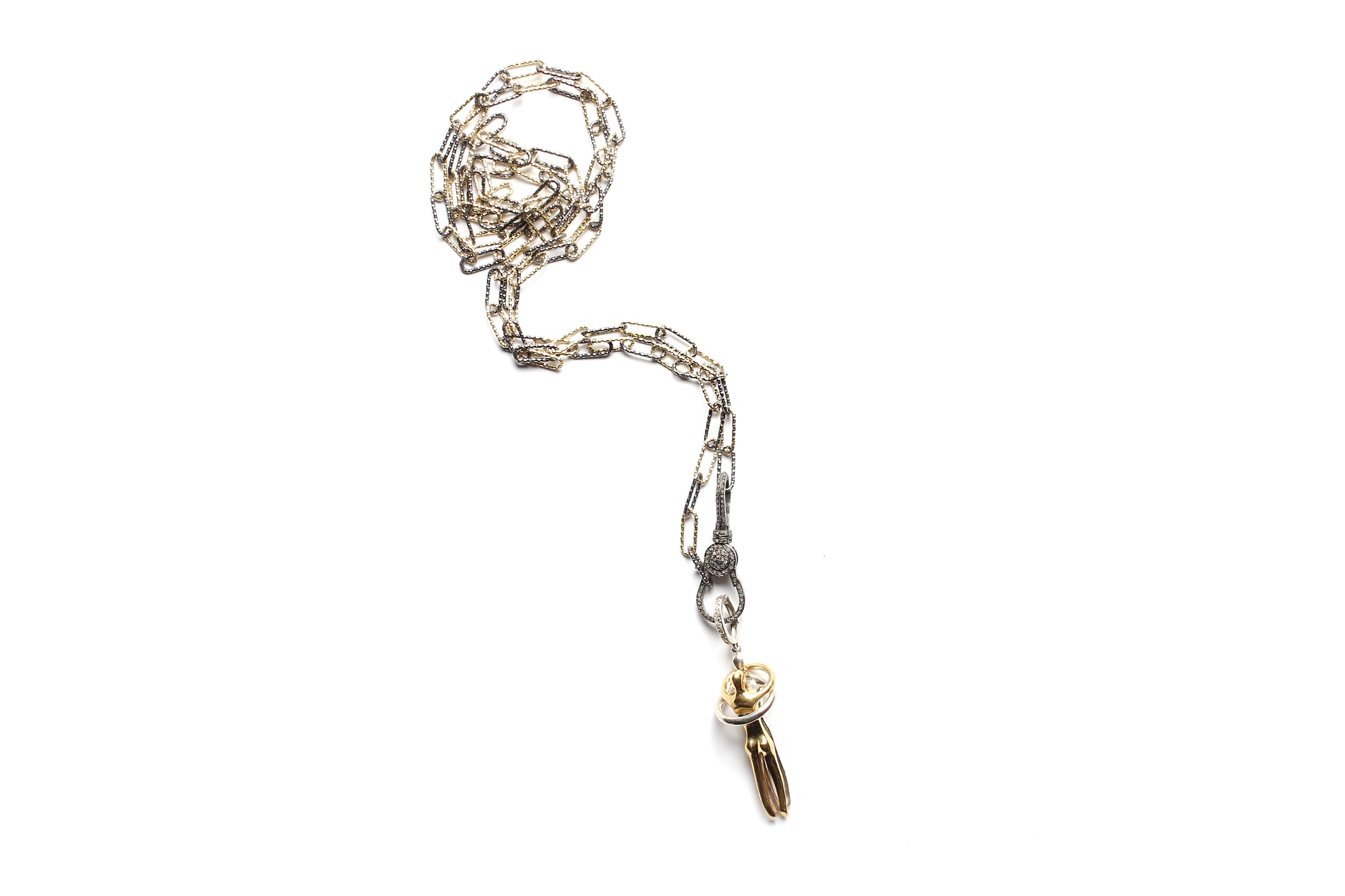 Contemporary CLARISSA BRONFMAN Couple's Embrace Pendant & Gold Rhodium Diamond Chain Necklace For Sale