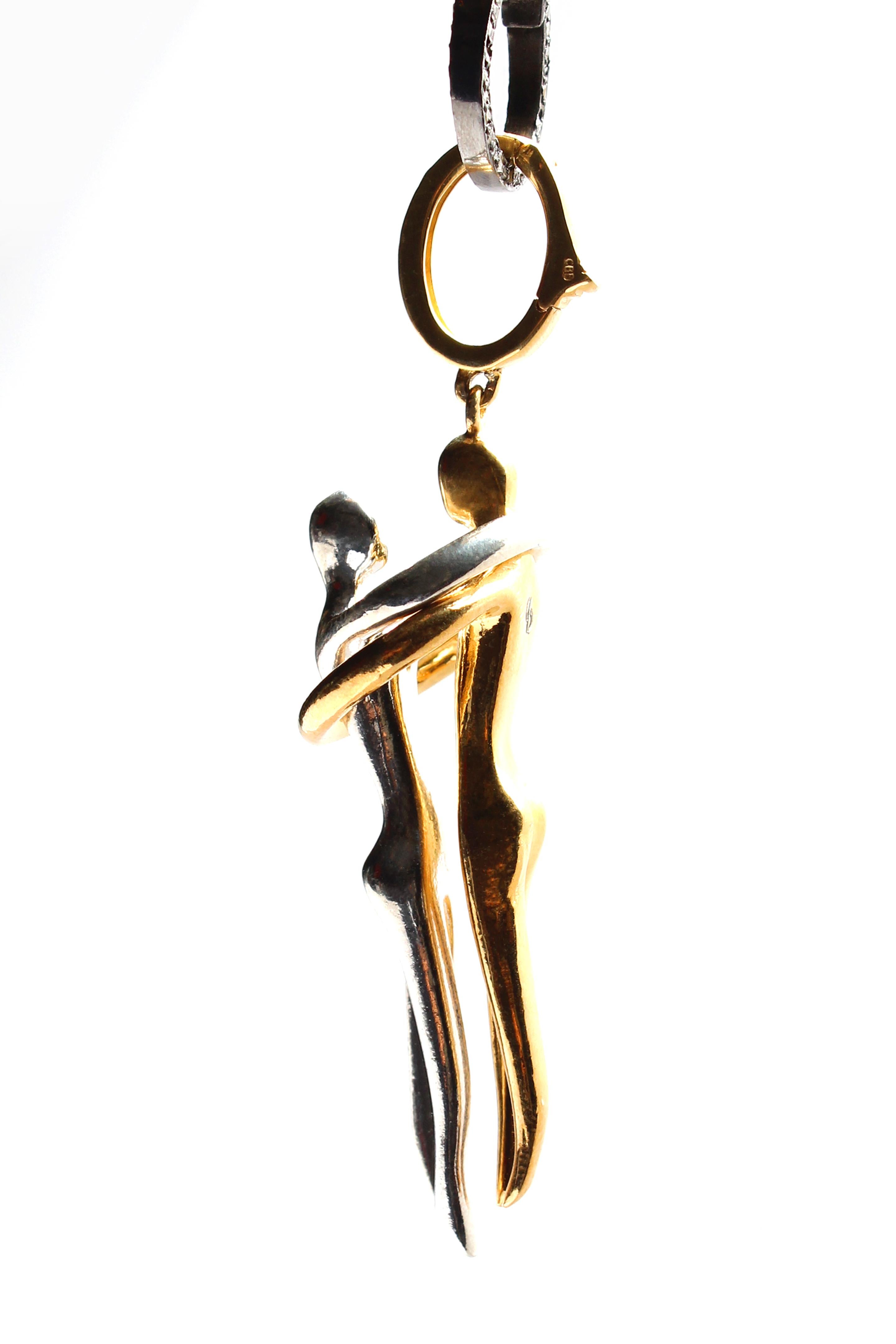 CLARISSA BRONFMAN Couple's Embrace Pendant & Gold Rhodium Diamond Chain Necklace For Sale 2