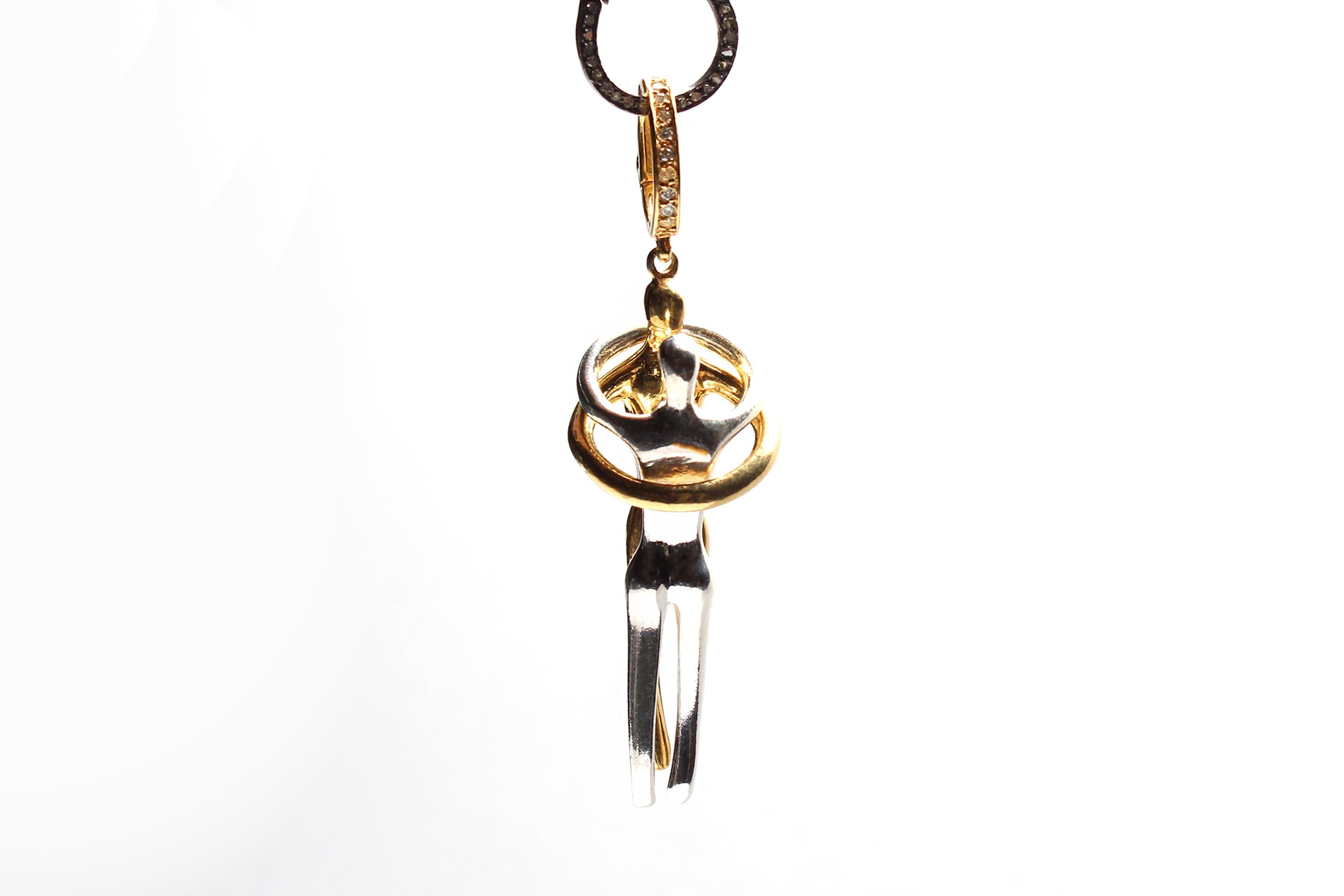 CLARISSA BRONFMAN Couple's Embrace Pendant & Gold Rhodium Diamond Chain Necklace For Sale 3