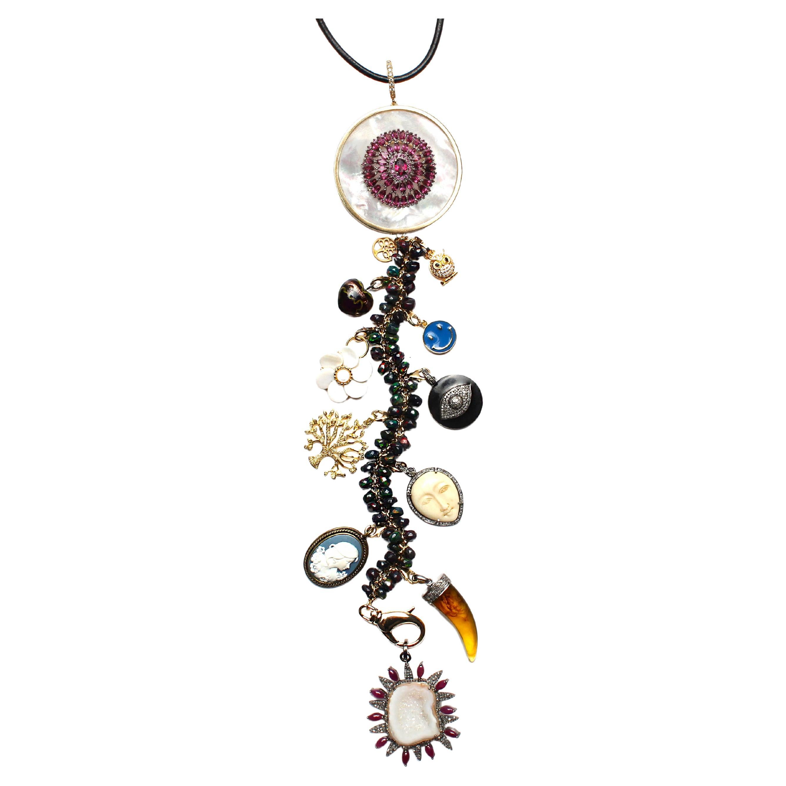 CLARISSA BRONFMAN "Crescendo IV" Collar Ópalo Diamante Oro 14kSímbolo Rubí Árbol en venta