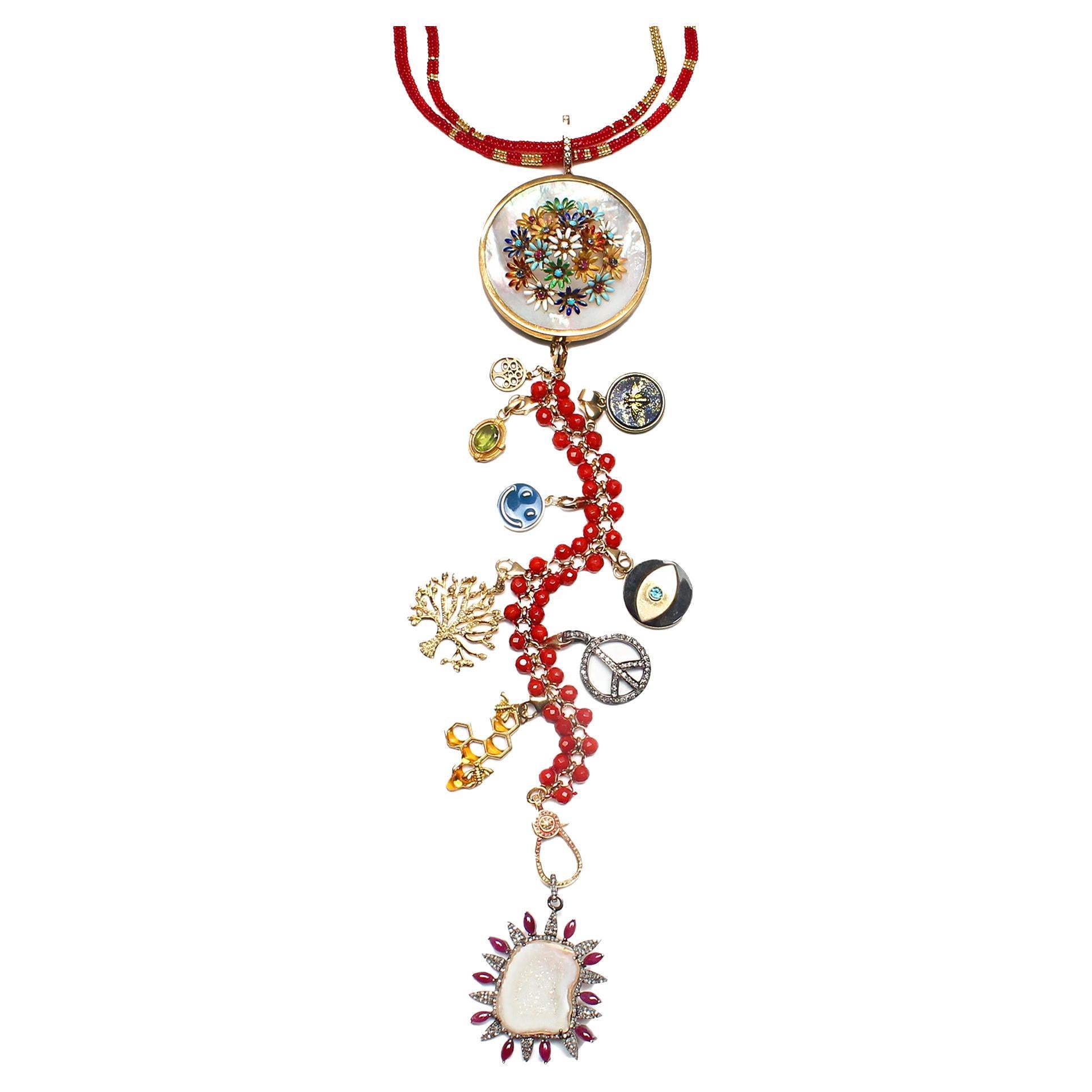 CLARISSA BRONFMAN "Crimson Everglades" Rubin-Diamant-Gold-Halskette mit Baumsymbol