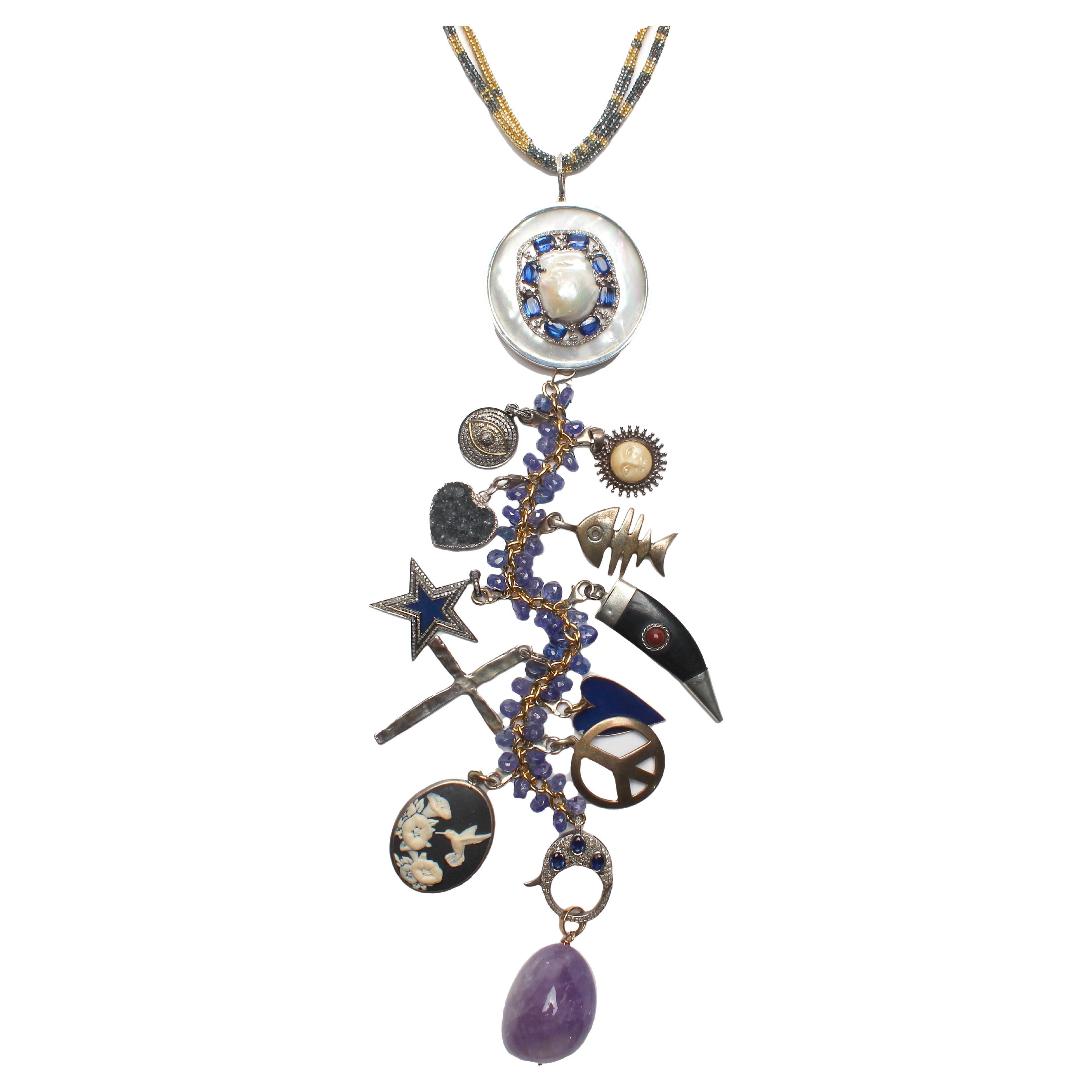 Clarissa Bronfman Crystal Castle Tanzanite Sapphire Diamond Symbol Tree Necklace For Sale