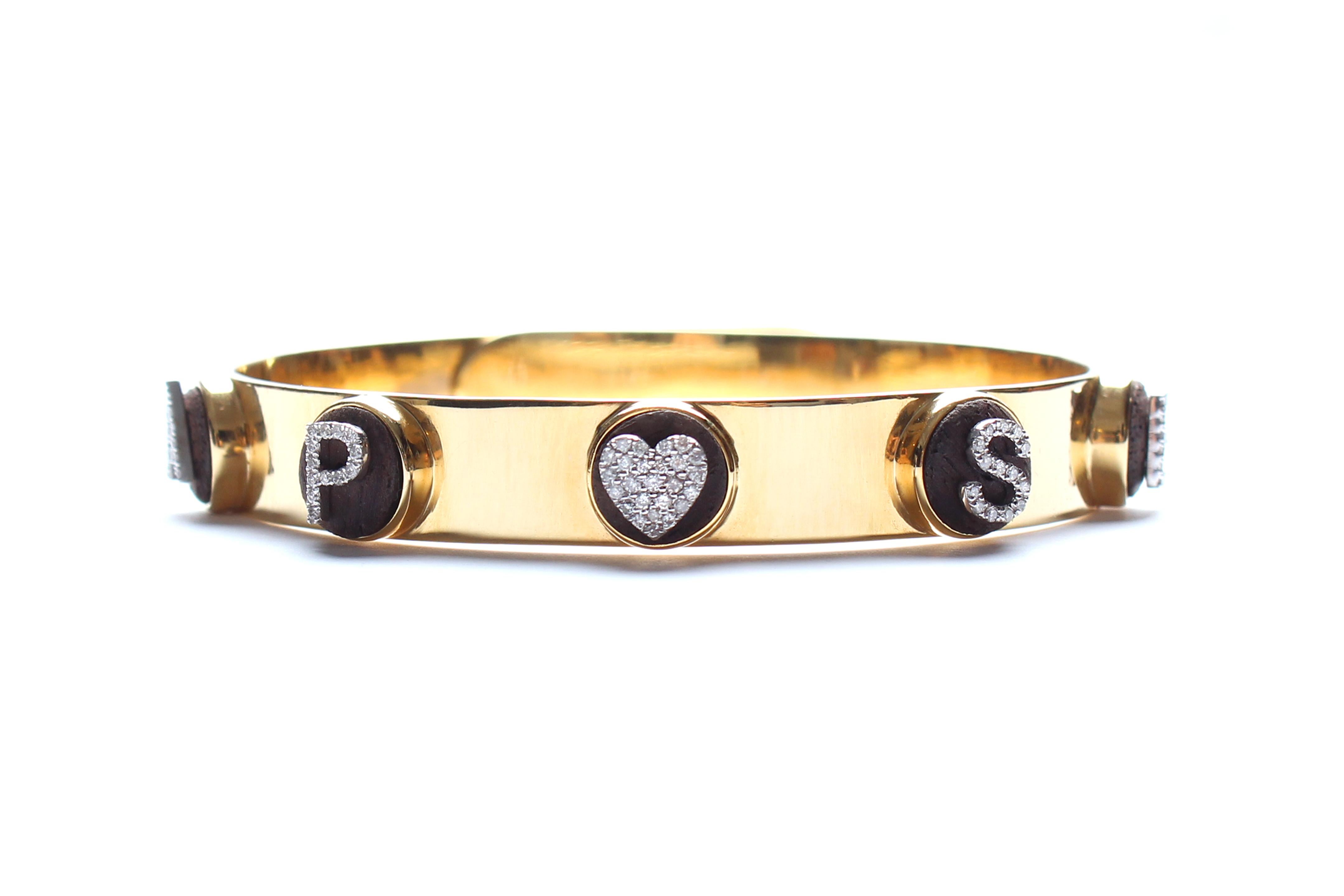 Taille mixte Clarissa Bronfman Bracelet jonc personnalisé « Circle of Love » en or 14 carats avec diamants et ébène en vente
