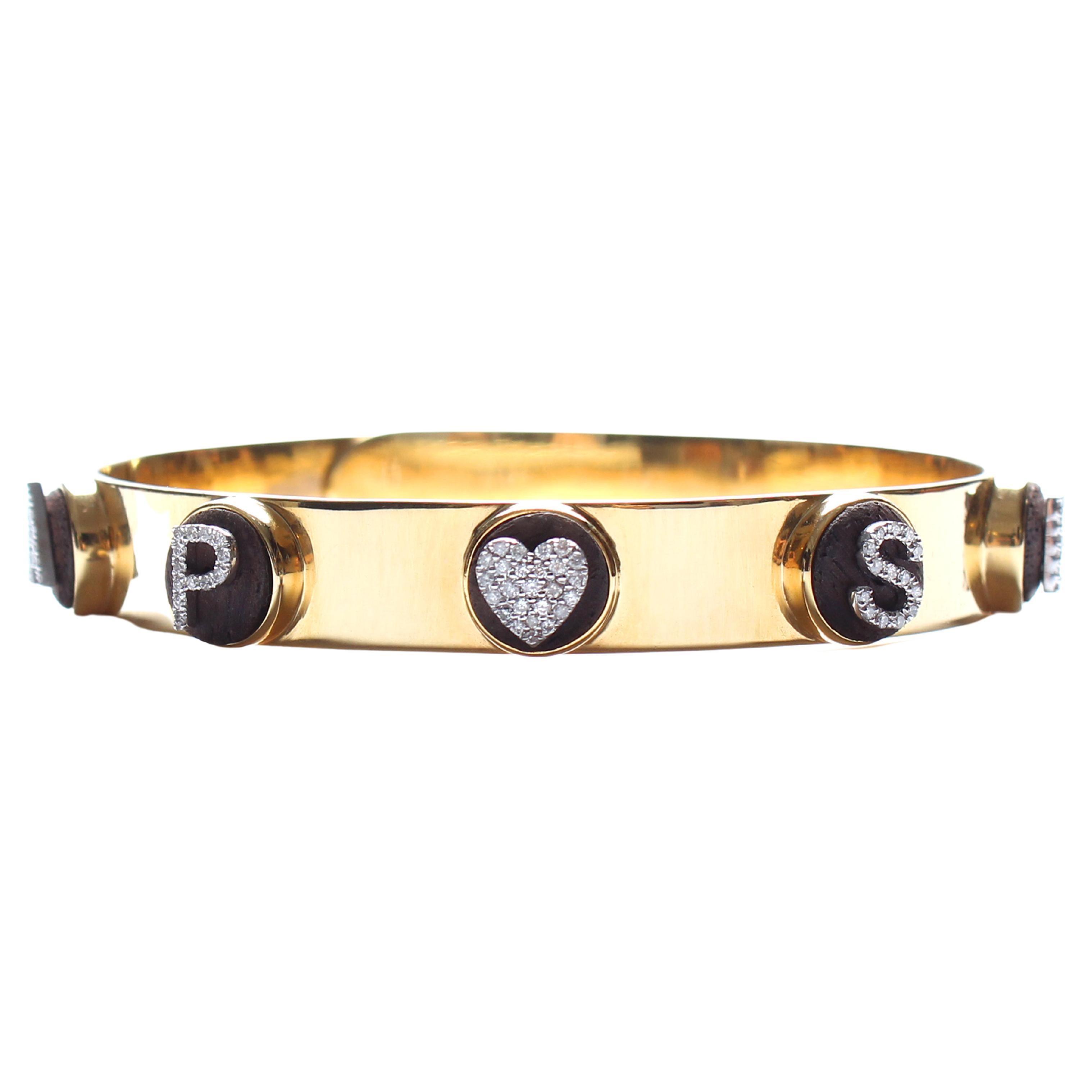 Clarissa Bronfman Custom "Circle of Love" 14k Gold Diamond Ebony Bangle Bracelet