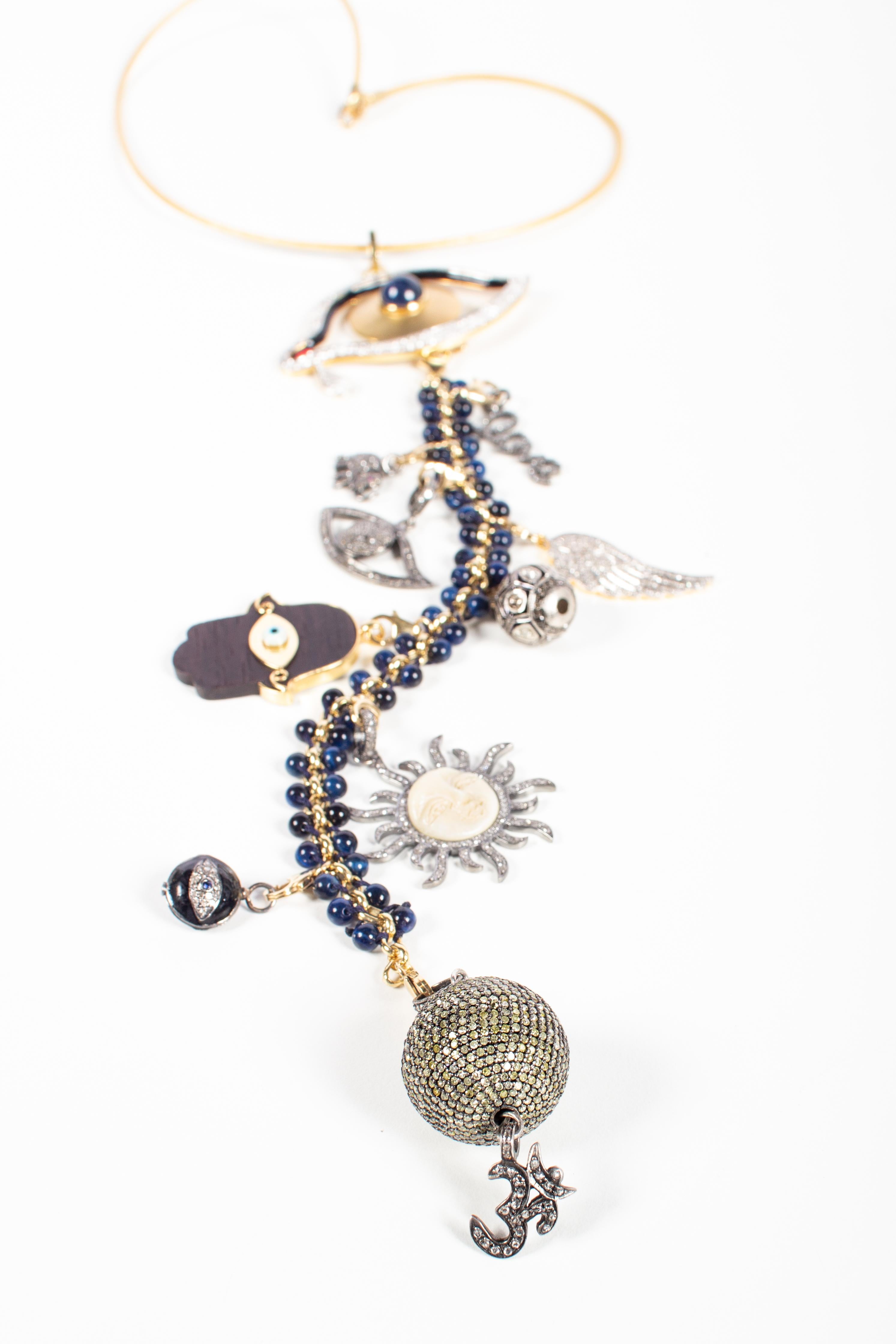 Contemporary Clarissa Bronfman 'Dali's Girl' Symbol Tree Necklace Sapphire, Diamond, Ebony