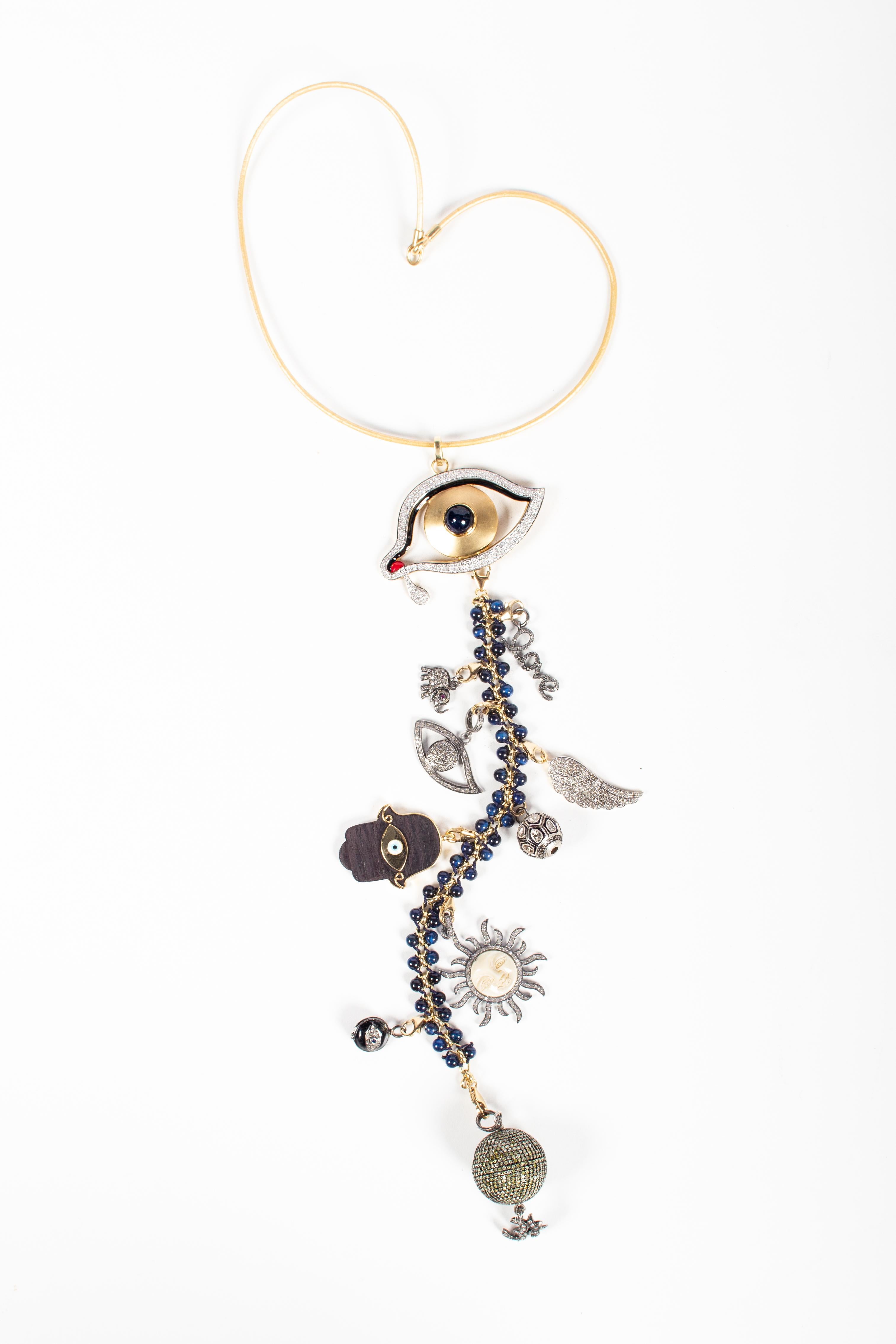 Clarissa Bronfman 'Dali's Girl' Symbol Tree Necklace Sapphire, Diamond, Ebony (Rosenschliff)