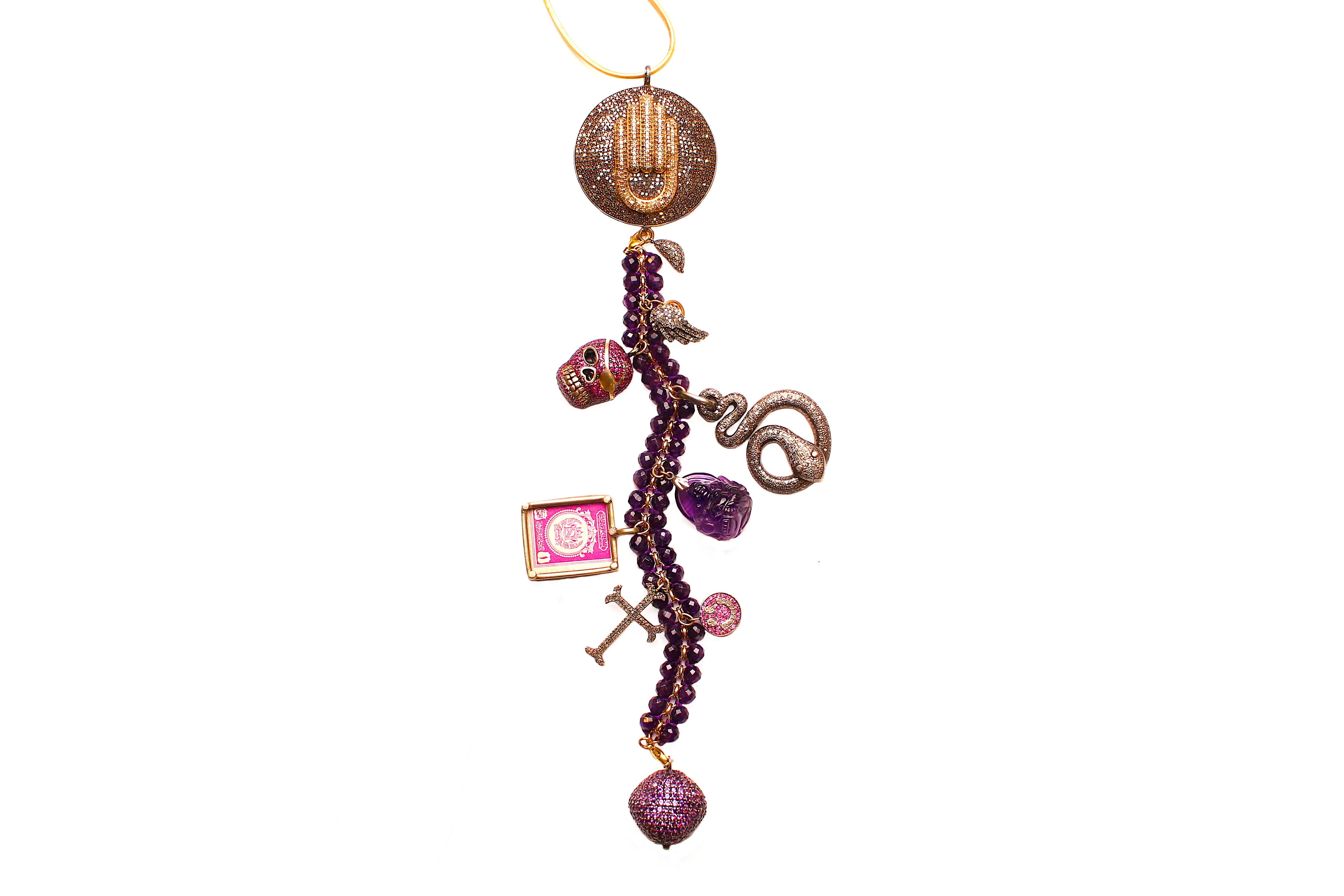 Contemporary Clarissa Bronfman Diamond, Amethyst, Ruby 'Voo Doo' Symbol Tree Necklace