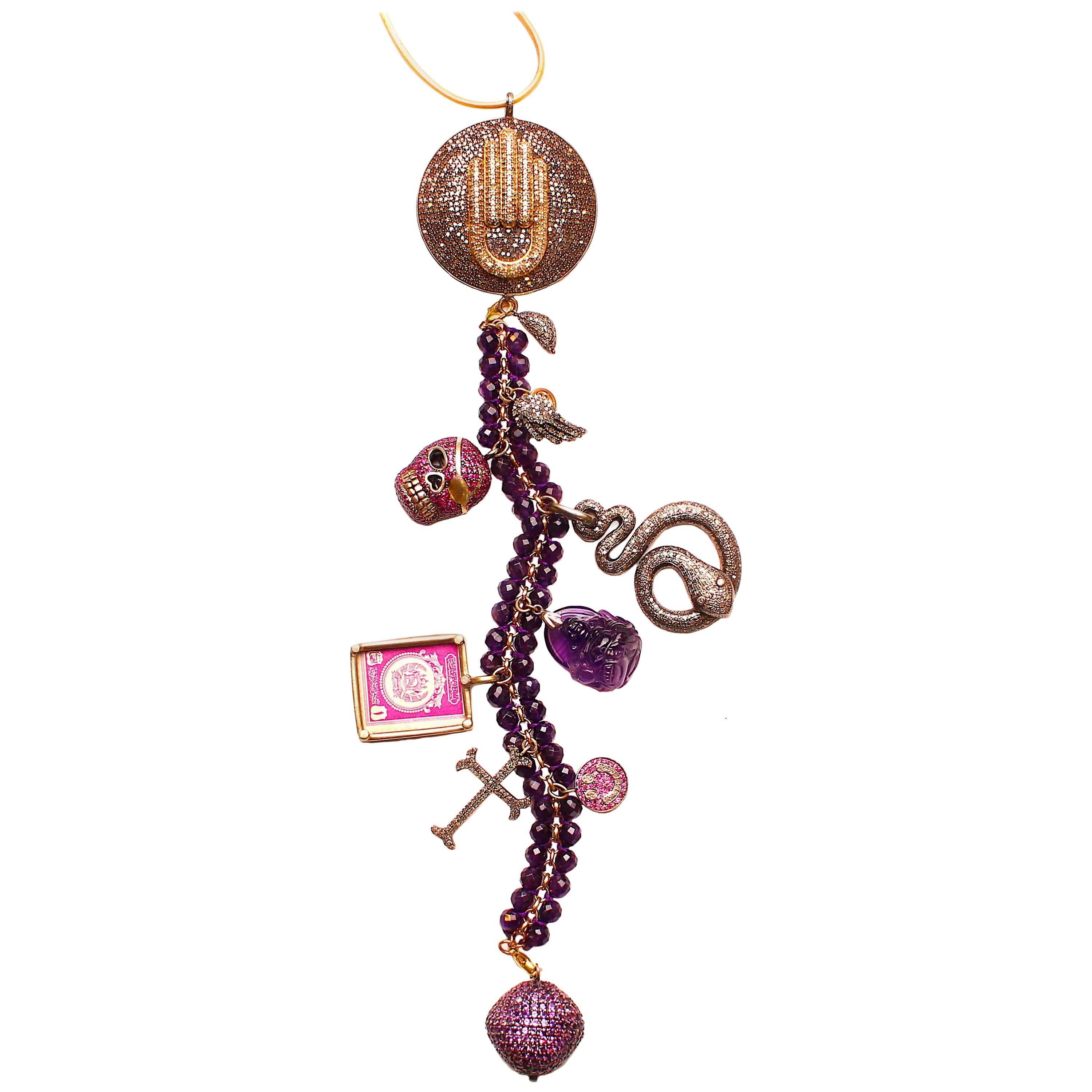 Clarissa Bronfman Diamond, Amethyst, Ruby 'Voo Doo' Symbol Tree Necklace