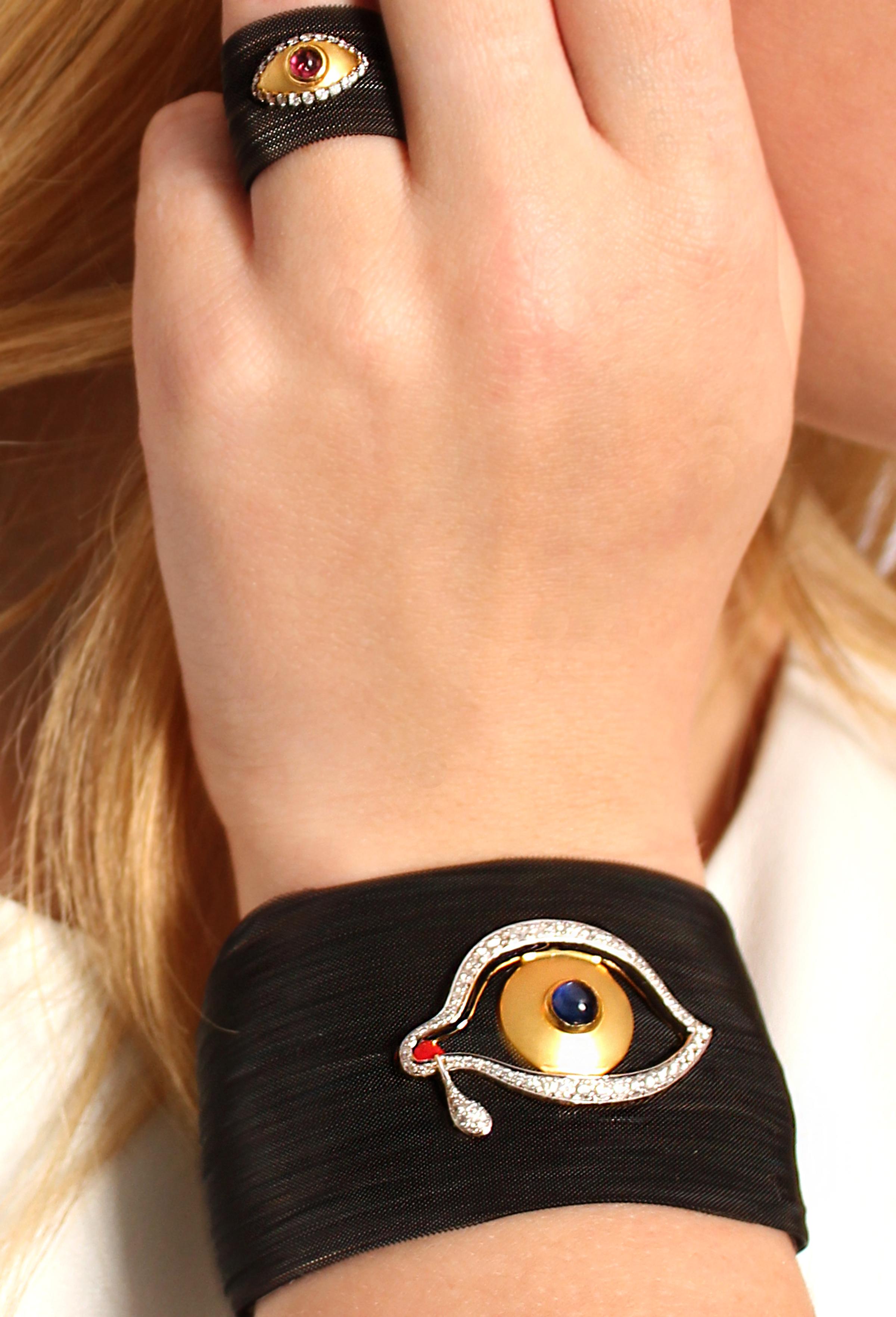 Clarissa Bronfman Diamond and Sapphire Black 'Dali Eye Mesh' Bracelet  In New Condition In New York, NY