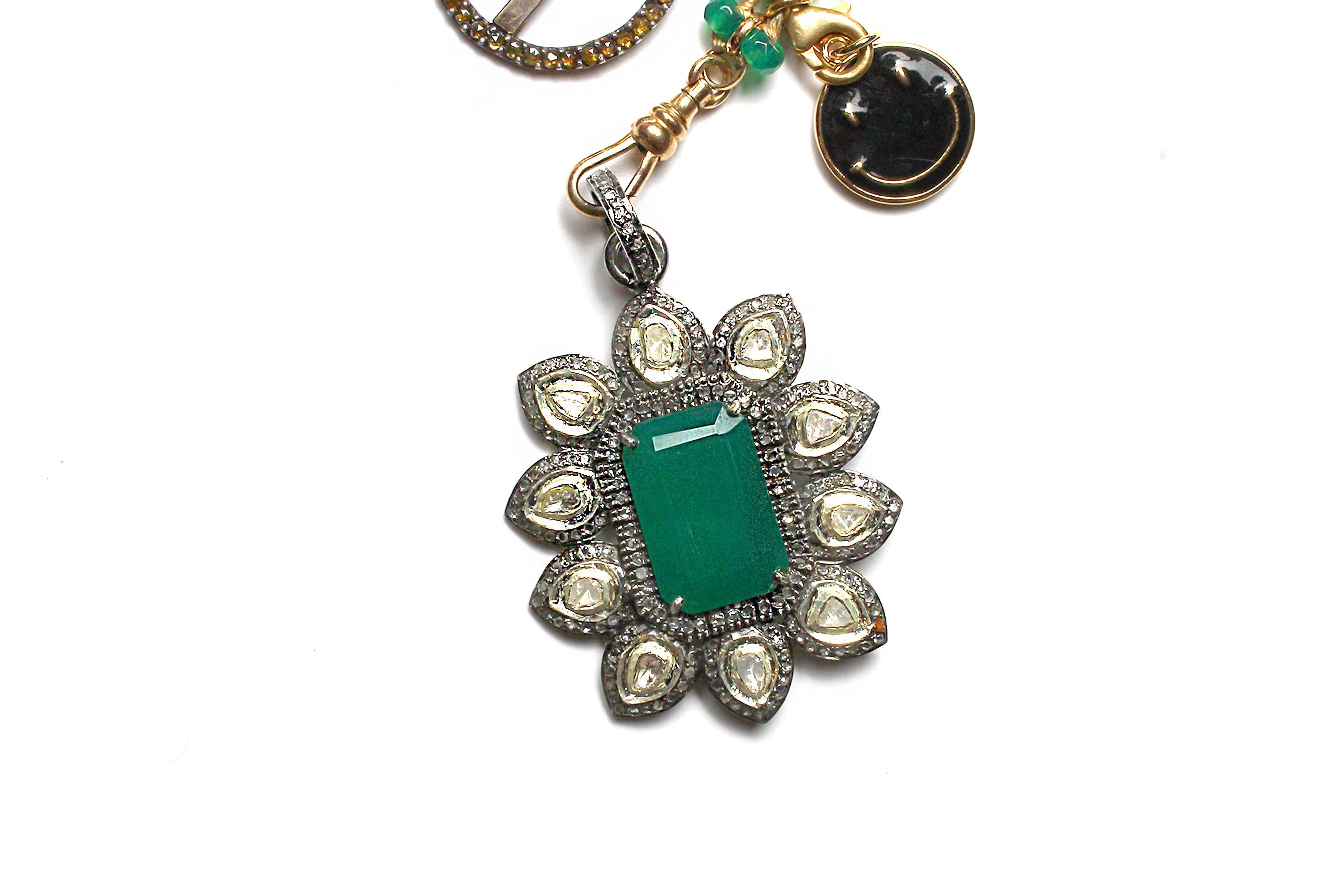 Clarissa Bronfman Diamond Emerald Malachite Wherever You May Go Symbol Tree Neck For Sale 2