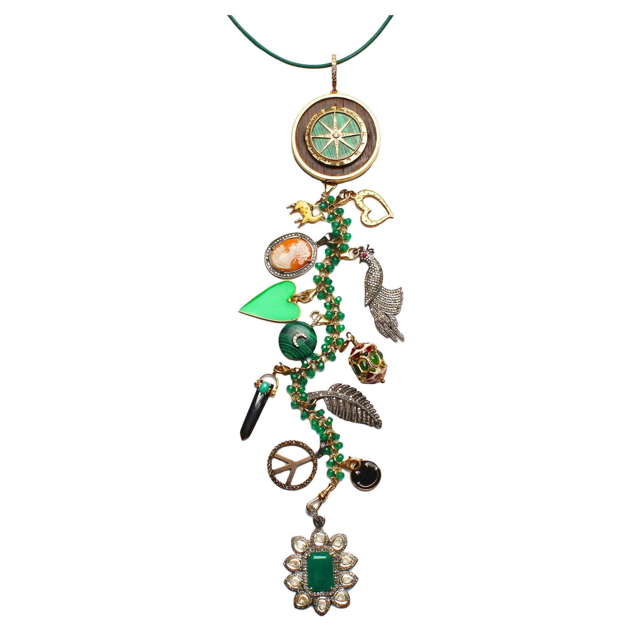 Clarissa Bronfman Diamond Emerald Malachite Wherever You May Go Symbol Tree Neck For Sale