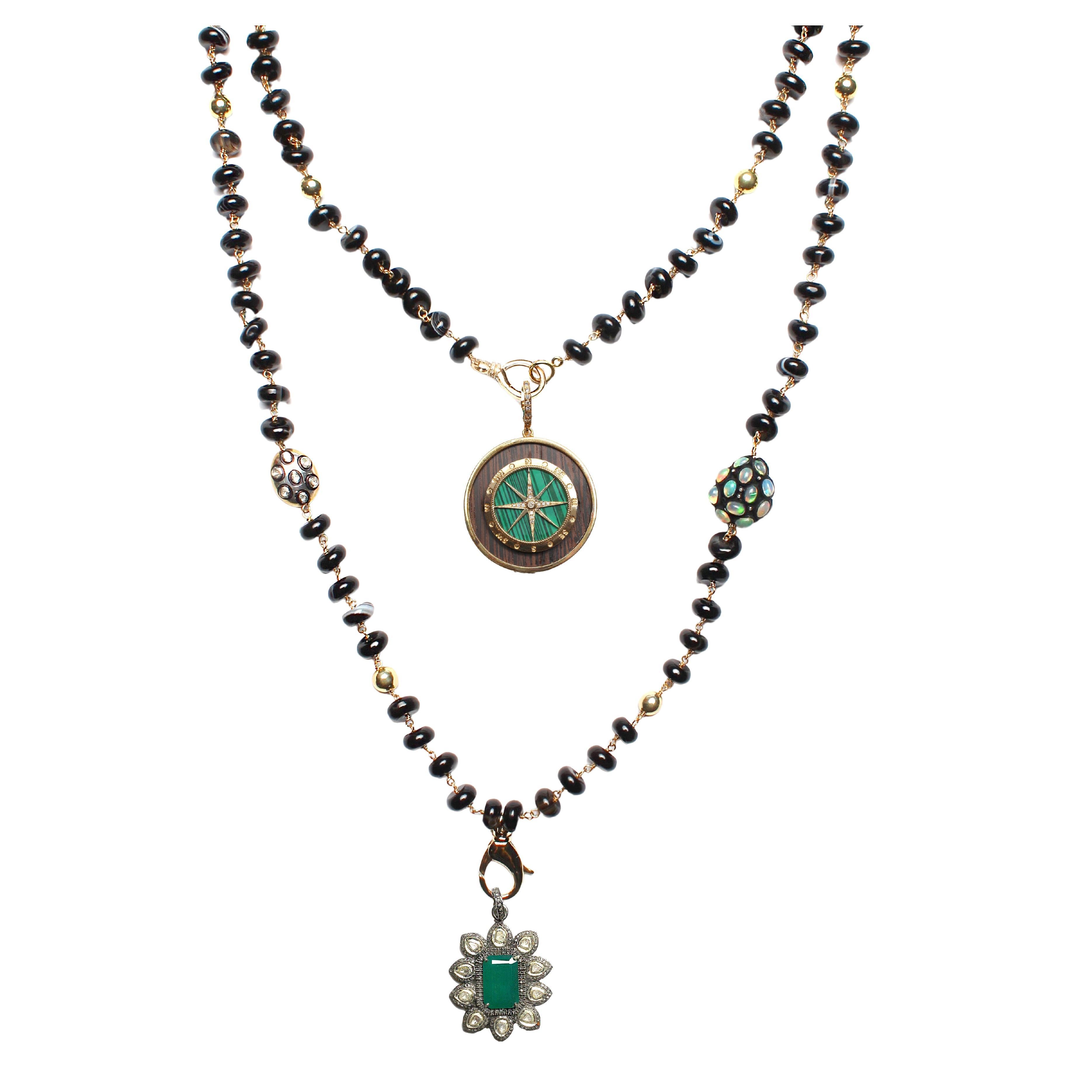 CLARISSA BRONFMAN Diamond Gold Opal Malachite Emerald Ebony "Carmen" AgateRosary For Sale