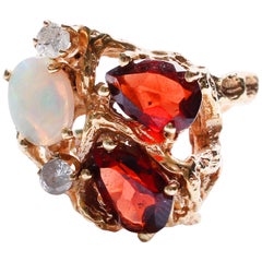 Vintage Diamond, Ruby, Ethiopian Opal Ring
